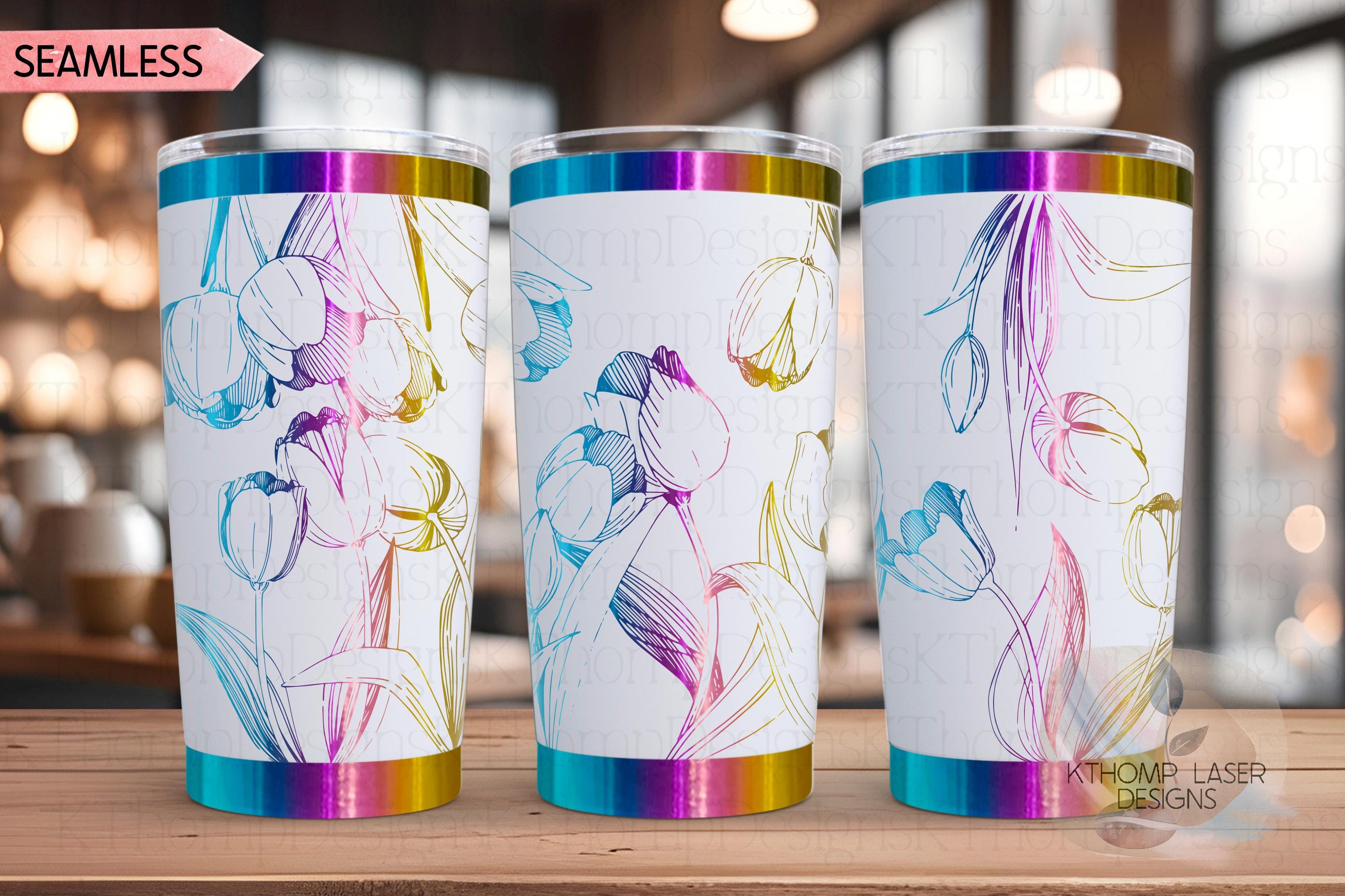 Tulips Tumbler Wrap SVG | 20oz and 30oz Laser Engraving File | Rotary Engrave Digital Design | Floral SVG Design