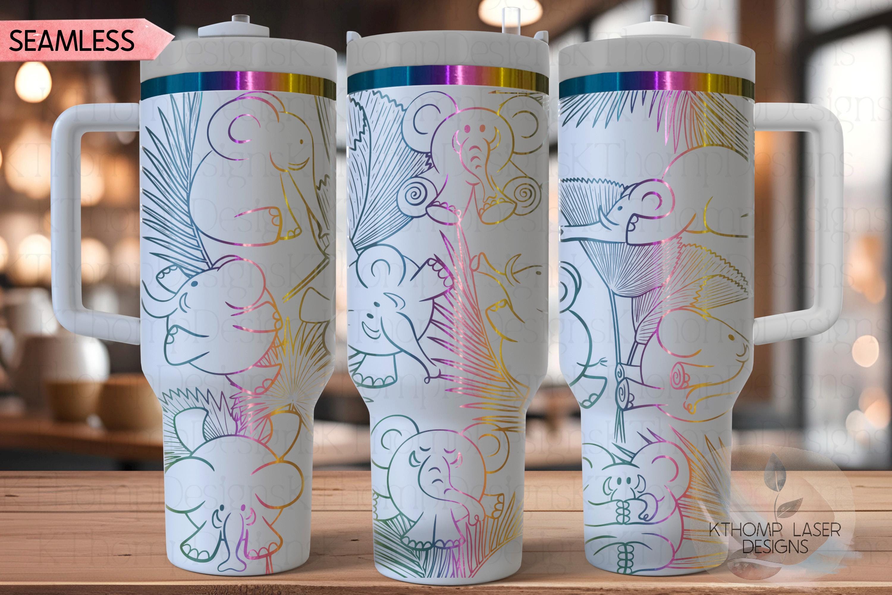 Cute Elephants Tumbler Wrap SVG | 40oz Laser Engraving File | Rotary Ready Digital Design | Jungle Theme SVG