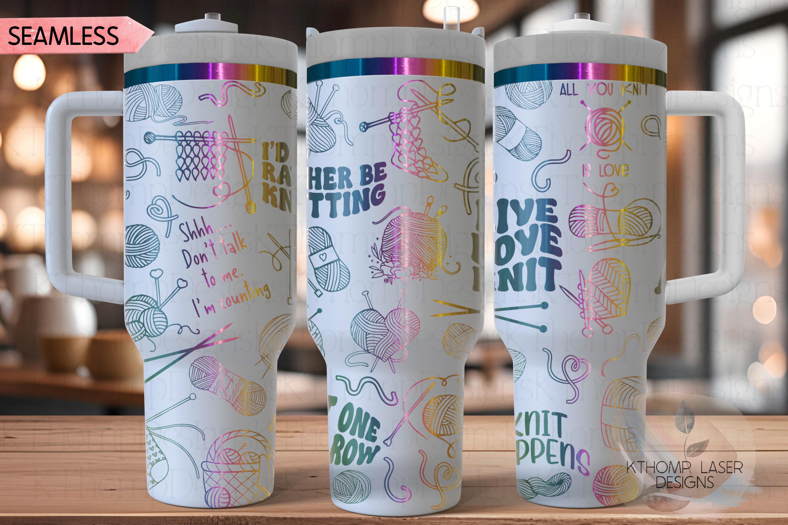 Knitting Yarn Tumbler Wrap SVG | 40oz Laser Engraving File | Rotary Ready Digital Design | Hobby Travel SVG