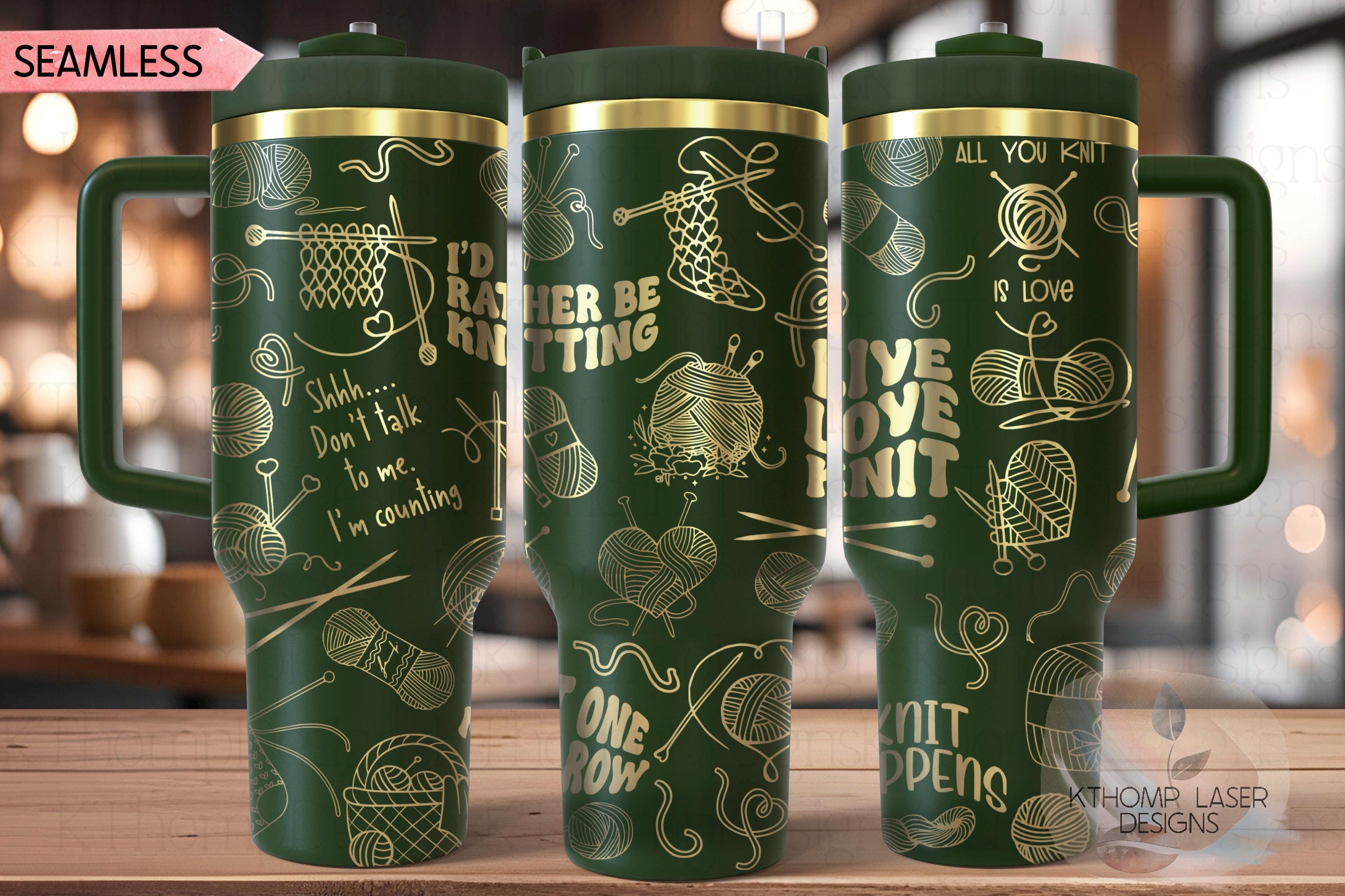 Knitting Yarn Tumbler Wrap SVG | 40oz Laser Engraving File | Rotary Ready Digital Design | Hobby Travel SVG