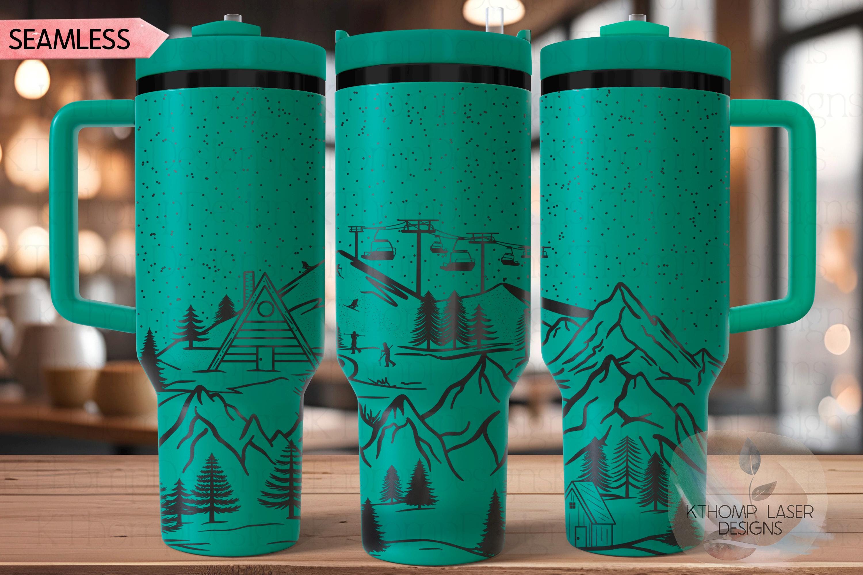 Mountain Ski Lodge Tumbler Wrap SVG | 40oz Laser Engraving File | Rotary Ready Digital Design | Exotic Animal SVG