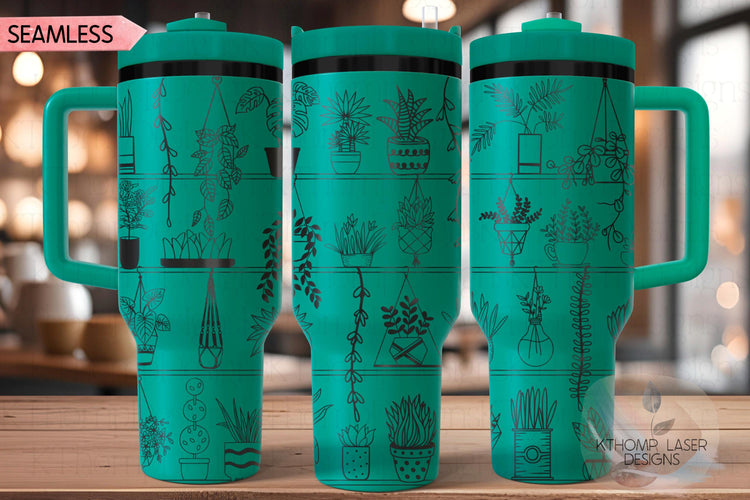 Potted Plant Shelves Tumbler Wrap SVG | 40oz Laser Engraving File | Rotary Engrave Digital Design | Floral SVG Design