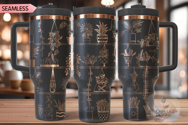 Potted Plant Shelves Tumbler Wrap SVG | 40oz Laser Engraving File | Rotary Engrave Digital Design | Floral SVG Design