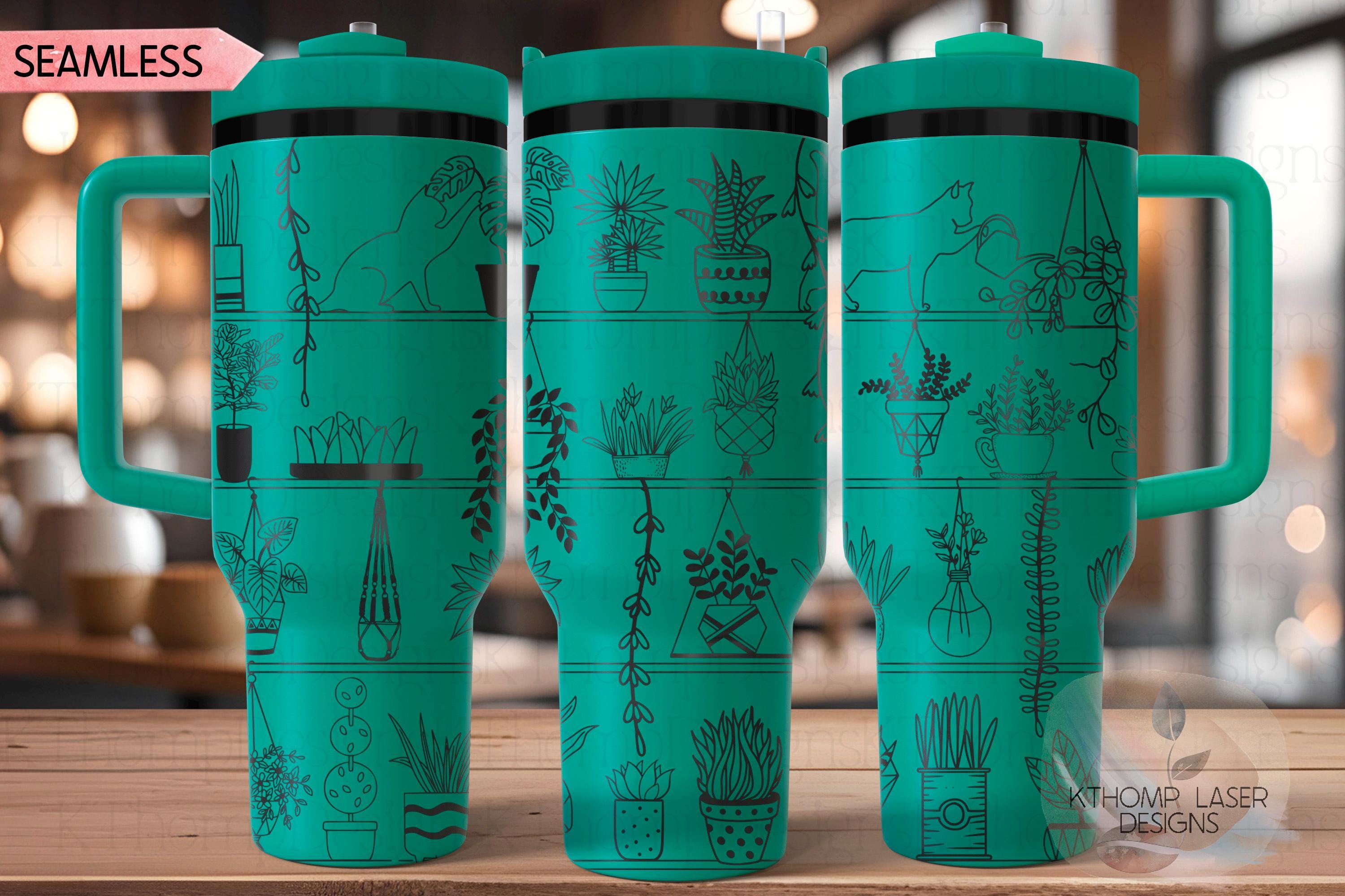 Plant Shelves with Cat Silhouettes Tumbler Wrap SVG | 40oz Laser Engraving File | Rotary Engrave Digital Design | Floral SVG Design