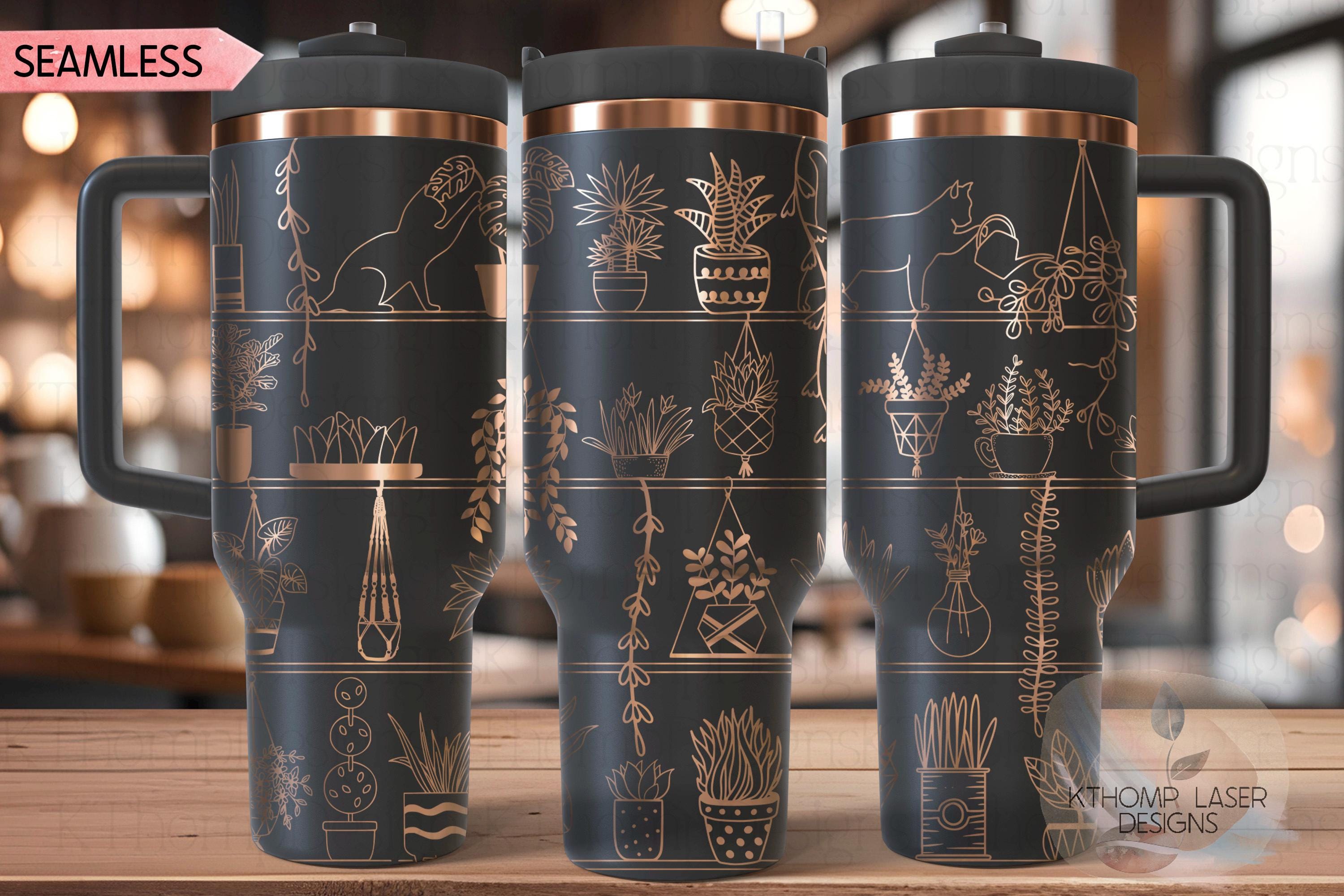 Plant Shelves with Cat Silhouettes Tumbler Wrap SVG | 40oz Laser Engraving File | Rotary Engrave Digital Design | Floral SVG Design