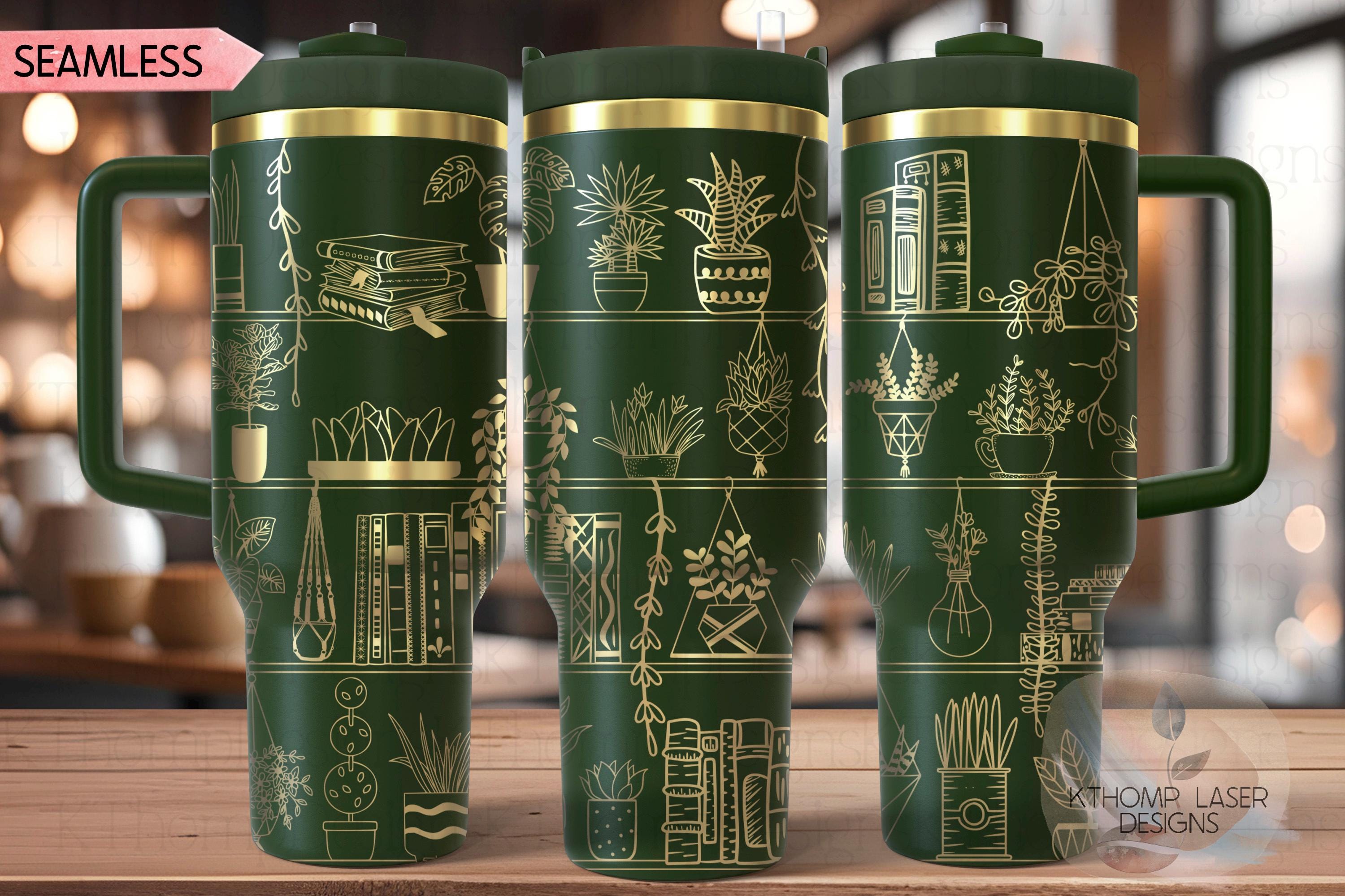 Plants and Books Plant Shelves Tumbler Wrap SVG | 40oz Laser Engraving File | Rotary Engrave Digital Design | Floral SVG Design