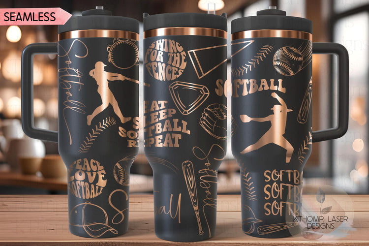Softball Sports Tumbler Wrap SVG | 40oz Laser Engraving File | Rotary Ready Digital Design | Sports Fan SVG
