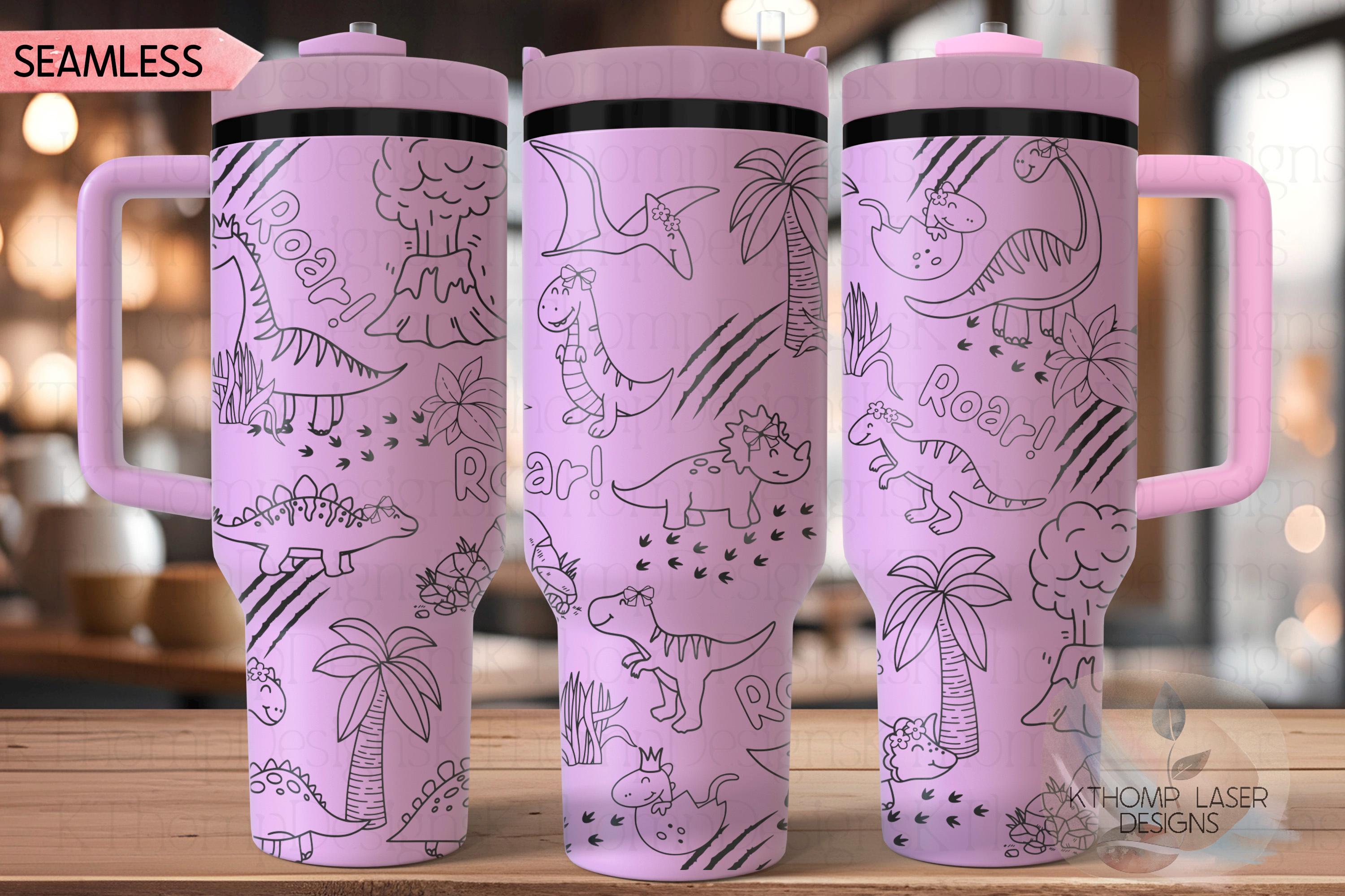 Dinosaur Doodles Coquette Bows Cute Dinos Tumbler Wrap SVG | 40oz Laser Engraving File | Rotary Ready Digital Design | Fantasy Magic SVG