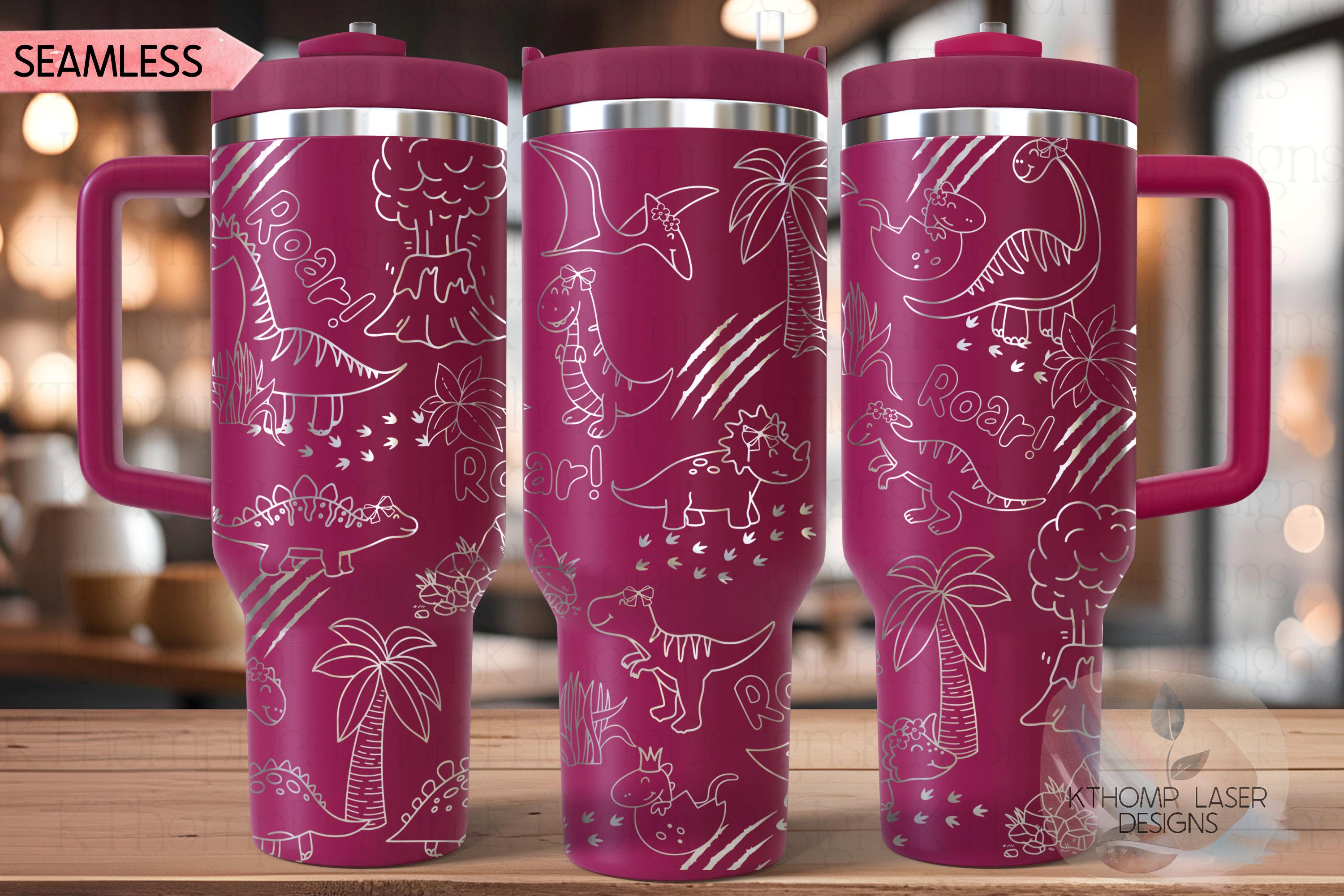 Dinosaur Doodles Coquette Bows Cute Dinos Tumbler Wrap SVG | 40oz Laser Engraving File | Rotary Ready Digital Design | Fantasy Magic SVG