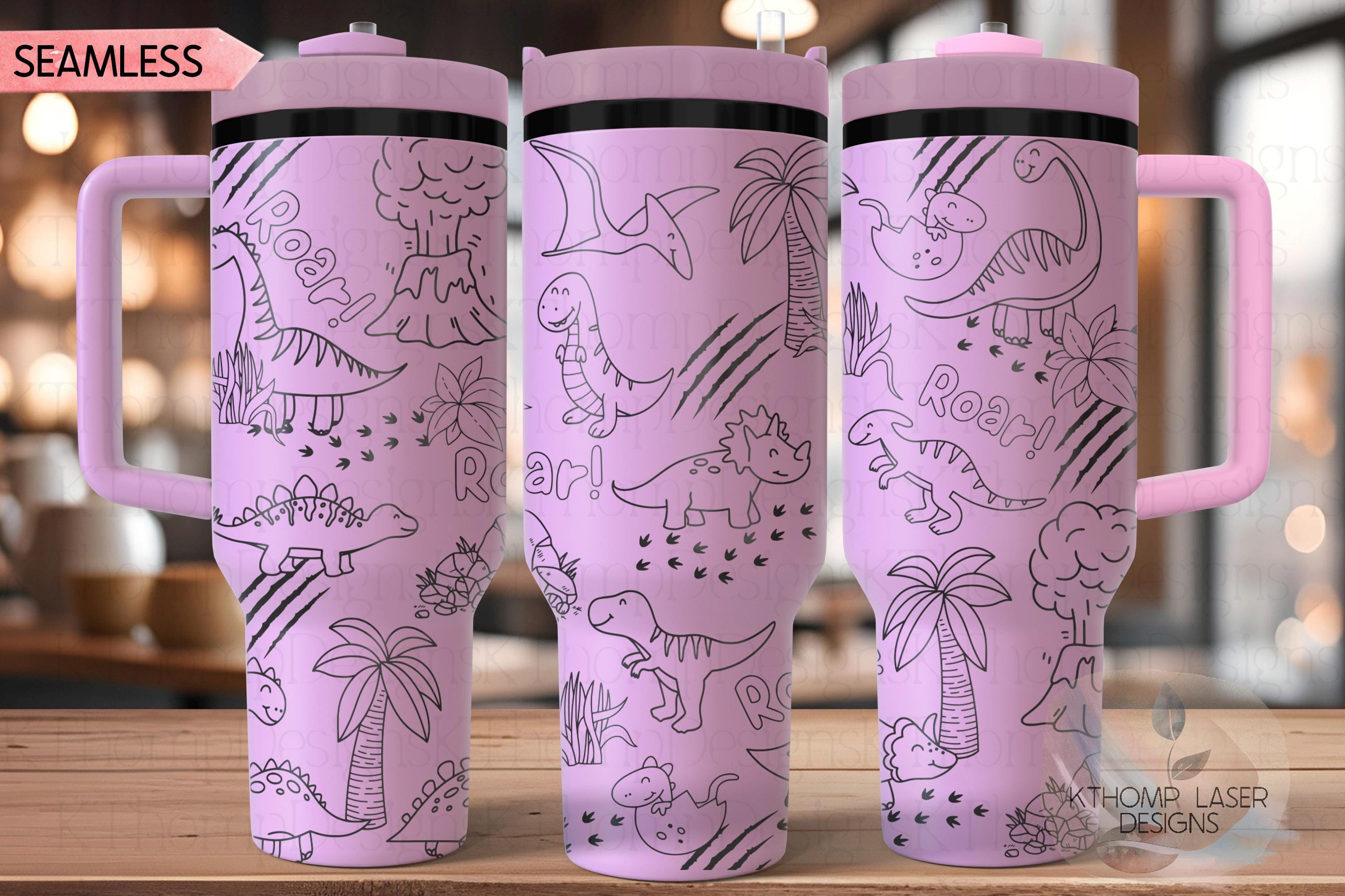 Dinosaur Doodles Cute Dinos Tumbler Wrap SVG | 40oz Laser Engraving File | Rotary Ready Digital Design | Fantasy Magic SVG