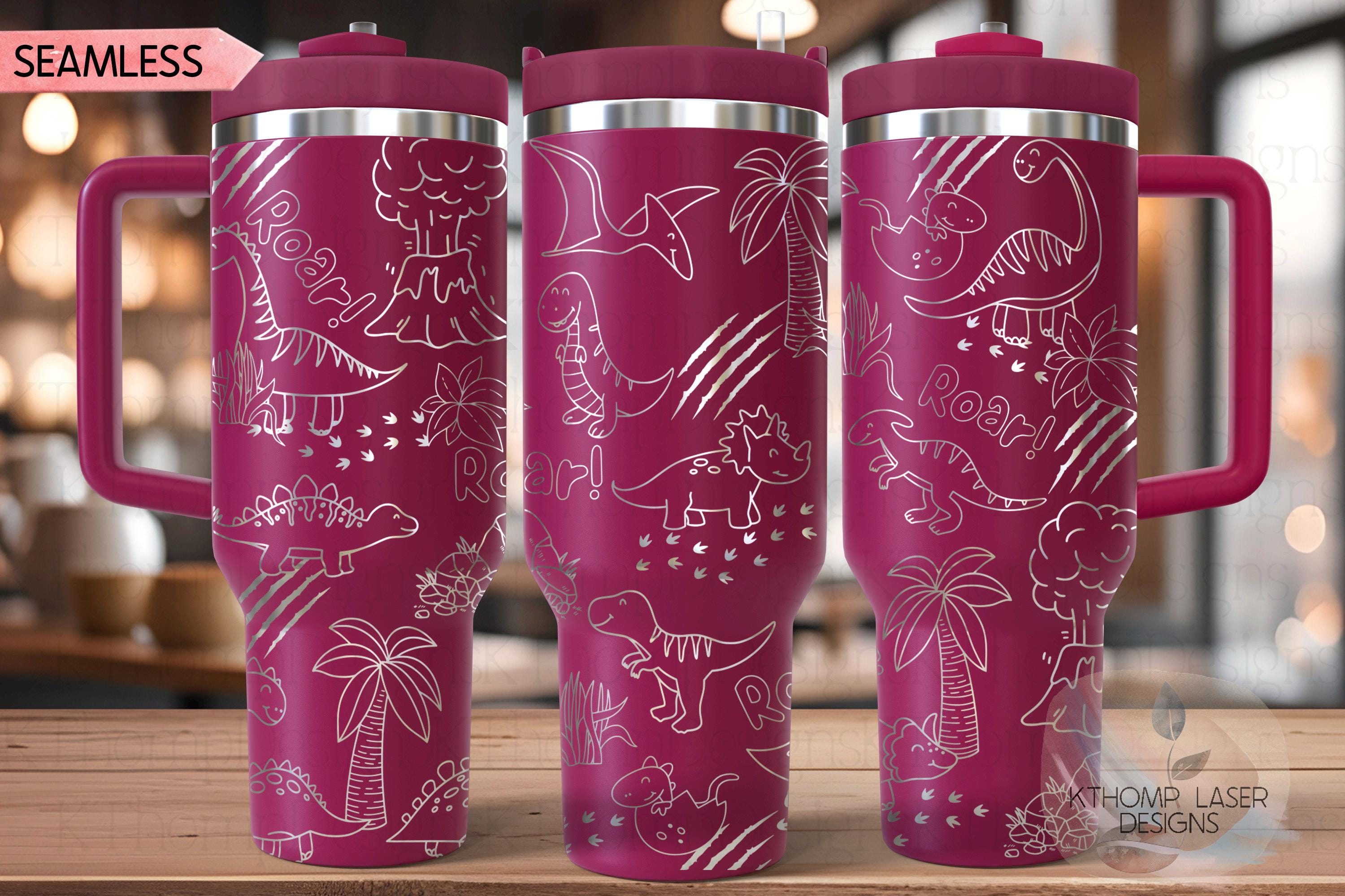 Dinosaur Doodles Cute Dinos Tumbler Wrap SVG | 40oz Laser Engraving File | Rotary Ready Digital Design | Fantasy Magic SVG