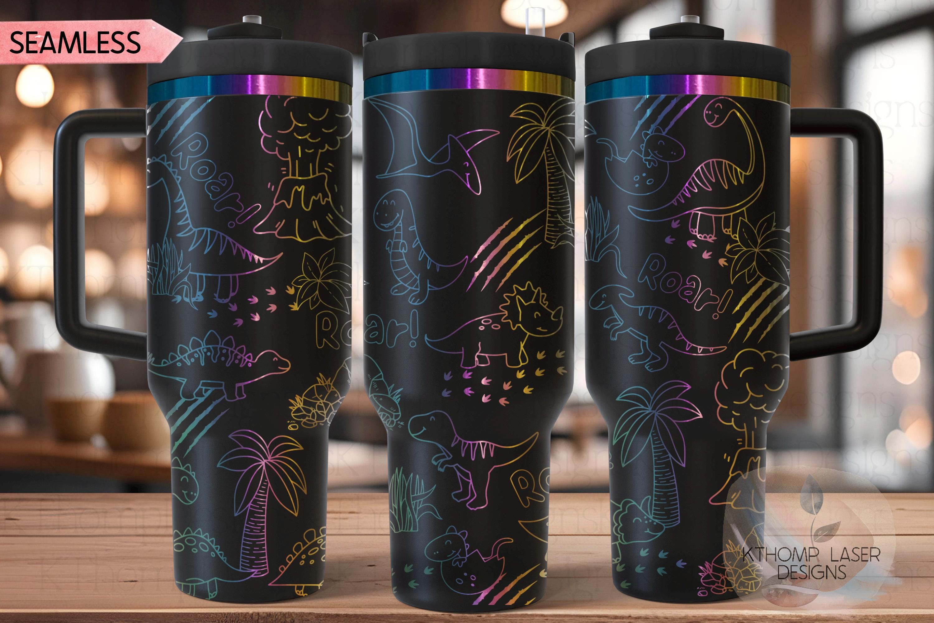 Dinosaur Doodles Cute Dinos Tumbler Wrap SVG | 40oz Laser Engraving File | Rotary Ready Digital Design | Fantasy Magic SVG
