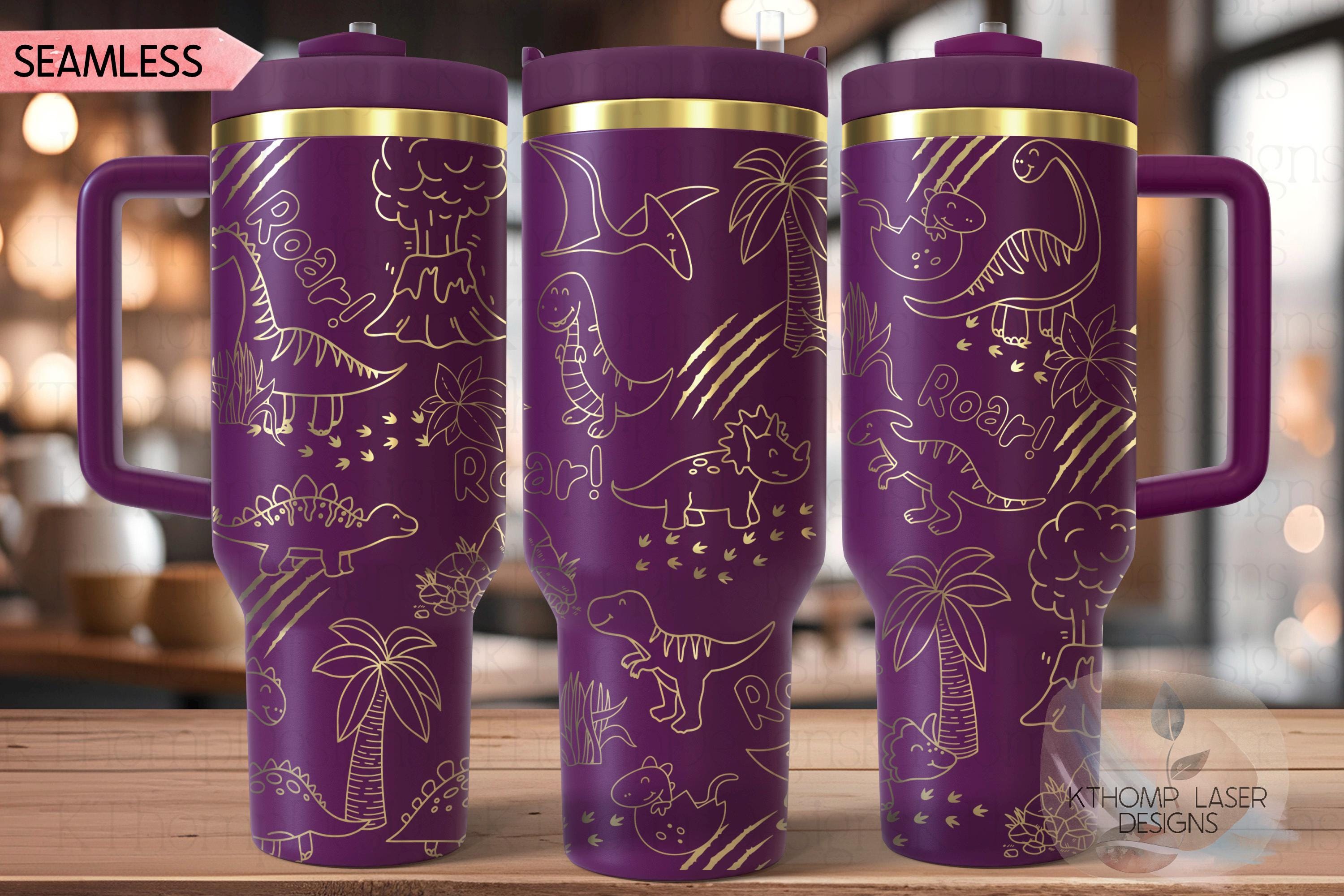 Dinosaur Doodles Cute Dinos Tumbler Wrap SVG | 40oz Laser Engraving File | Rotary Ready Digital Design | Fantasy Magic SVG