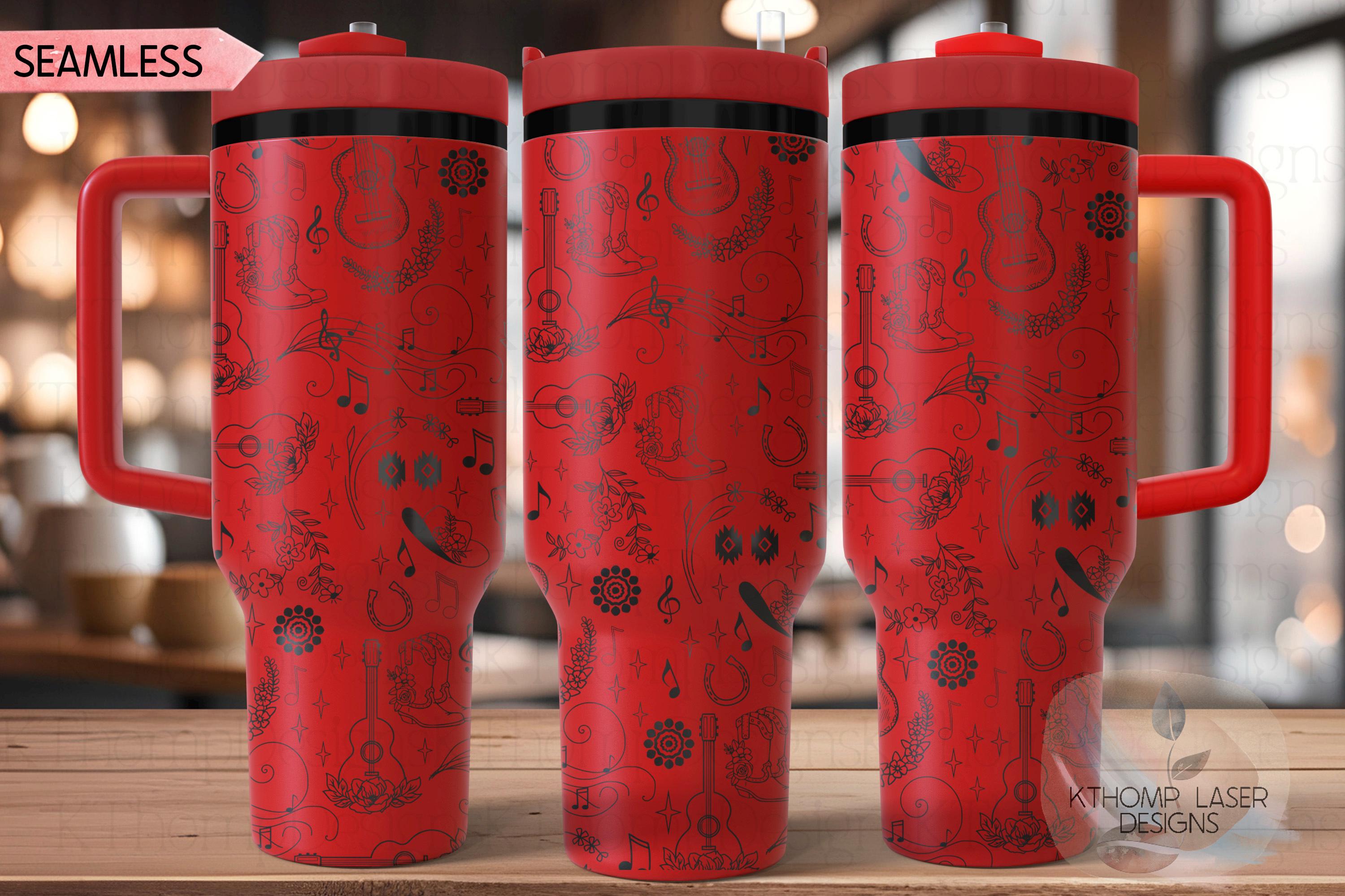 Country Music Doodles Tumbler Wrap SVG | 40oz Laser Engraving File | Rotary Ready Digital Design | Western Farm SVG
