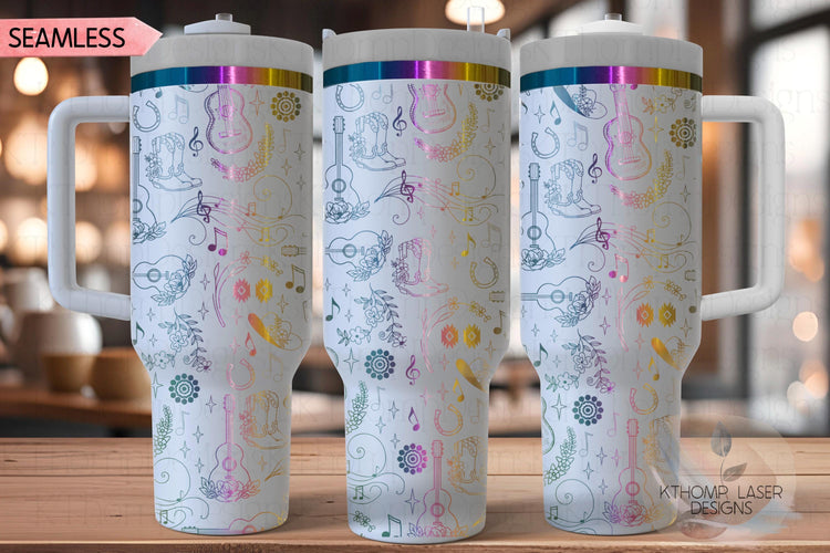 Country Music Doodles Tumbler Wrap SVG | 40oz Laser Engraving File | Rotary Ready Digital Design | Western Farm SVG