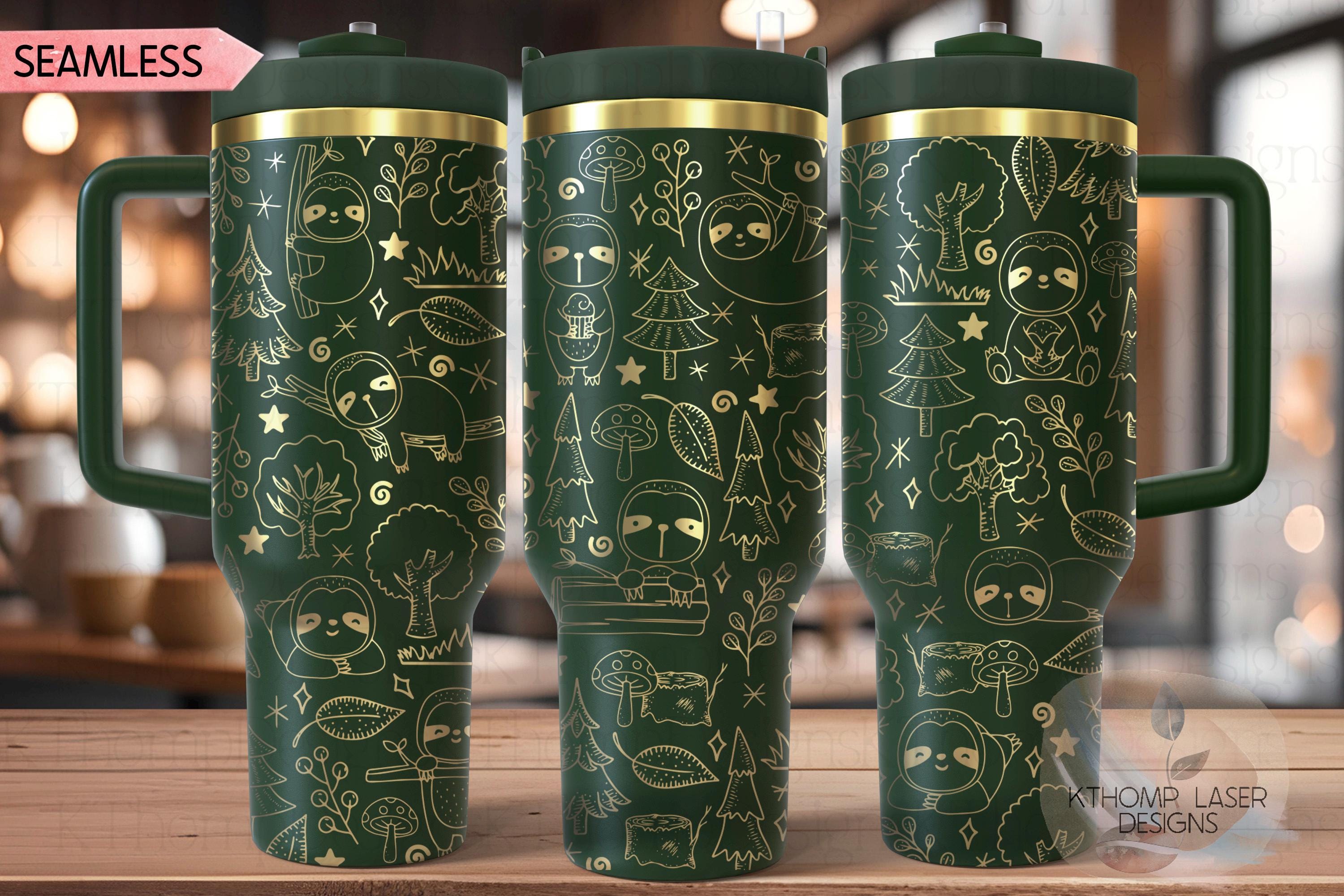 Cute Sloths Tumbler Wrap SVG | 40oz Laser Engraving File | Rotary Ready Digital Design | Jungle Theme SVG