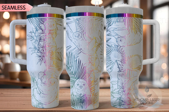 Sloths Tumbler Wrap SVG | 40oz Laser Engraving File | Rotary Ready Digital Design | Jungle Theme SVG