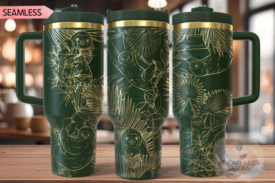 Sloths Tumbler Wrap SVG | 40oz Laser Engraving File | Rotary Ready Digital Design | Jungle Theme SVG