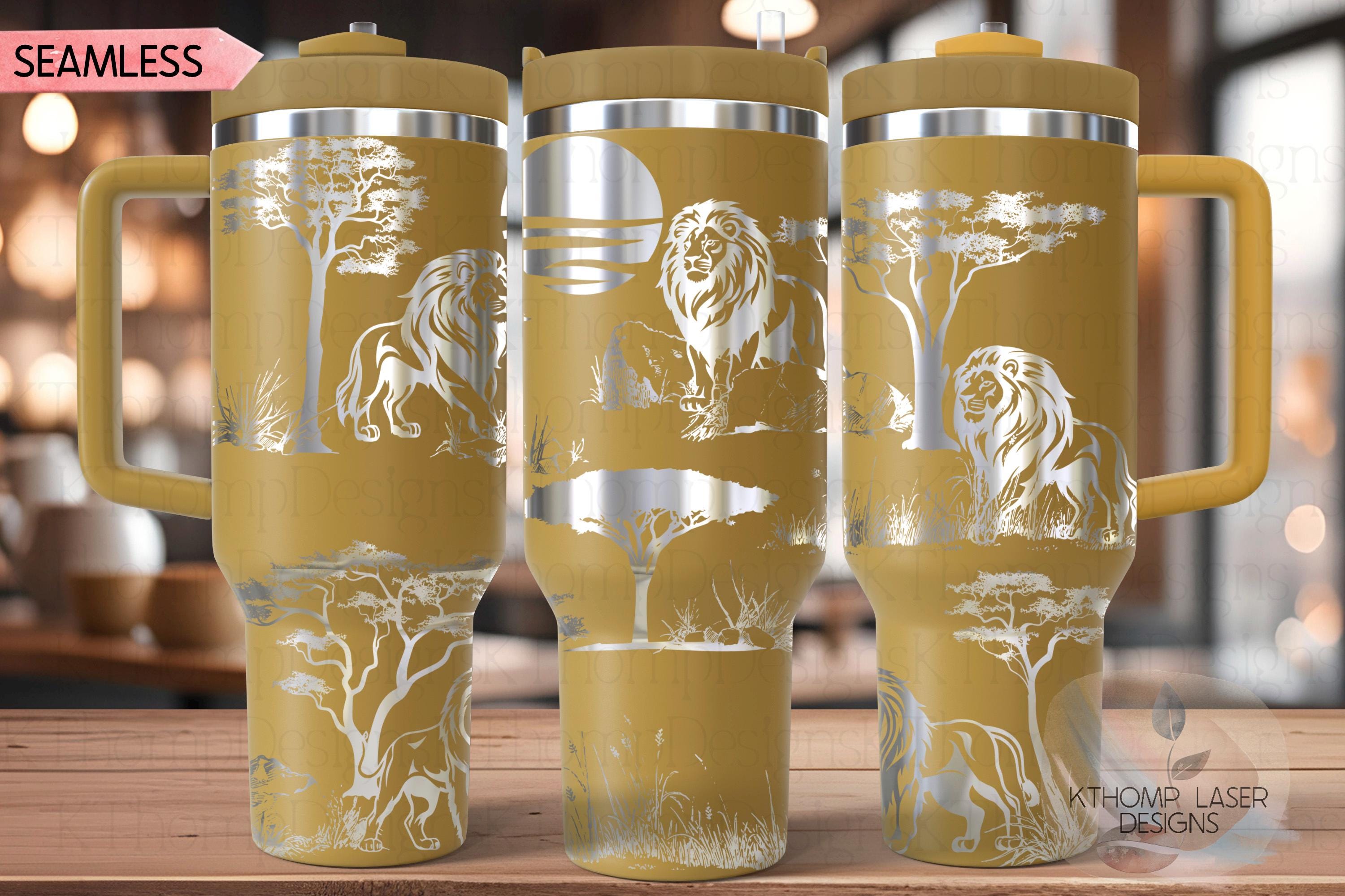 Lions Safari Tumbler Wrap SVG | 40oz Laser Engraving File | Rotary Ready Digital Design | Jungle Theme SVG