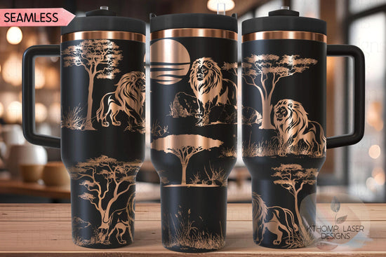 Lions Safari Tumbler Wrap SVG | 40oz Laser Engraving File | Rotary Ready Digital Design | Jungle Theme SVG