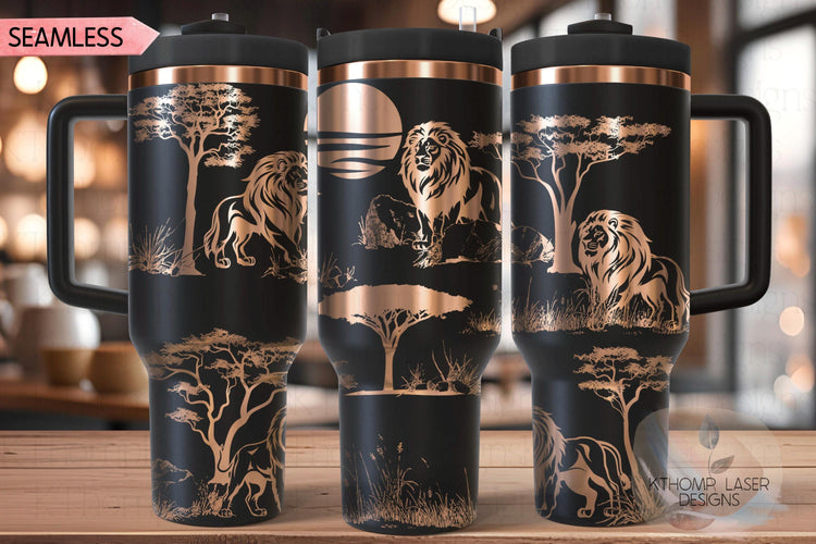 Lions Safari Tumbler Wrap SVG | 40oz Laser Engraving File | Rotary Ready Digital Design | Jungle Theme SVG