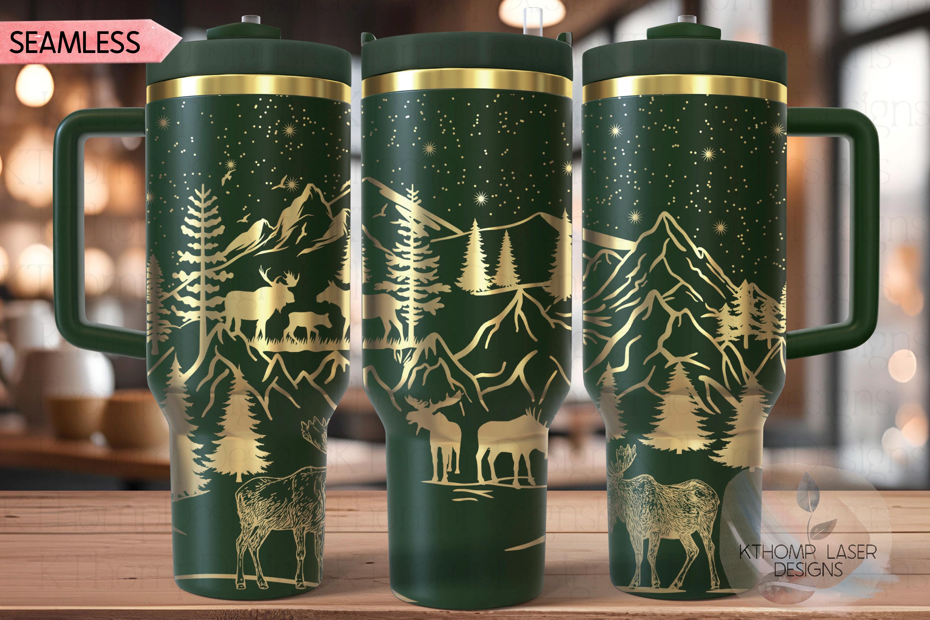 Moose Mountains Nature Tumbler Wrap SVG | 40oz Laser Engraving File | Rotary Ready Digital Design | Exotic Animal SVG