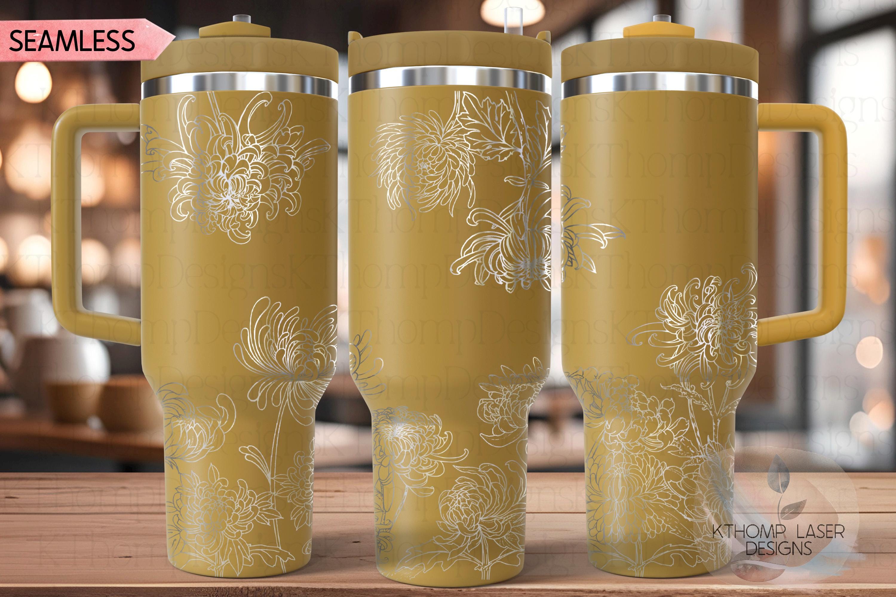 Chrysanthemum Mum Tumbler Wrap SVG | 40oz Laser Engraving File | Rotary Engrave Digital Design | Floral SVG Design