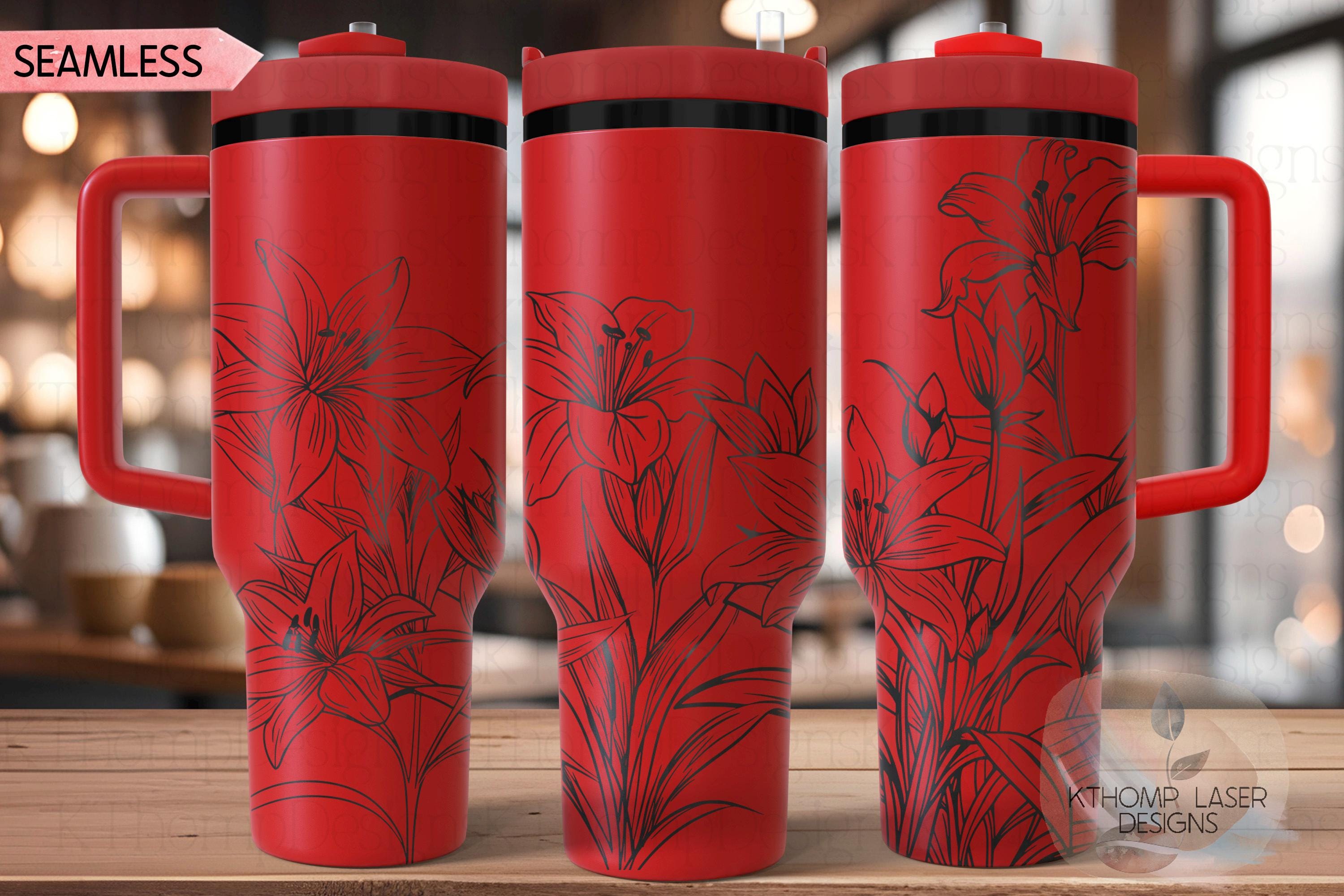 Tiger Lilies Tumbler Wrap SVG | 40oz Laser Engraving File | Rotary Engrave Digital Design | Floral SVG Design