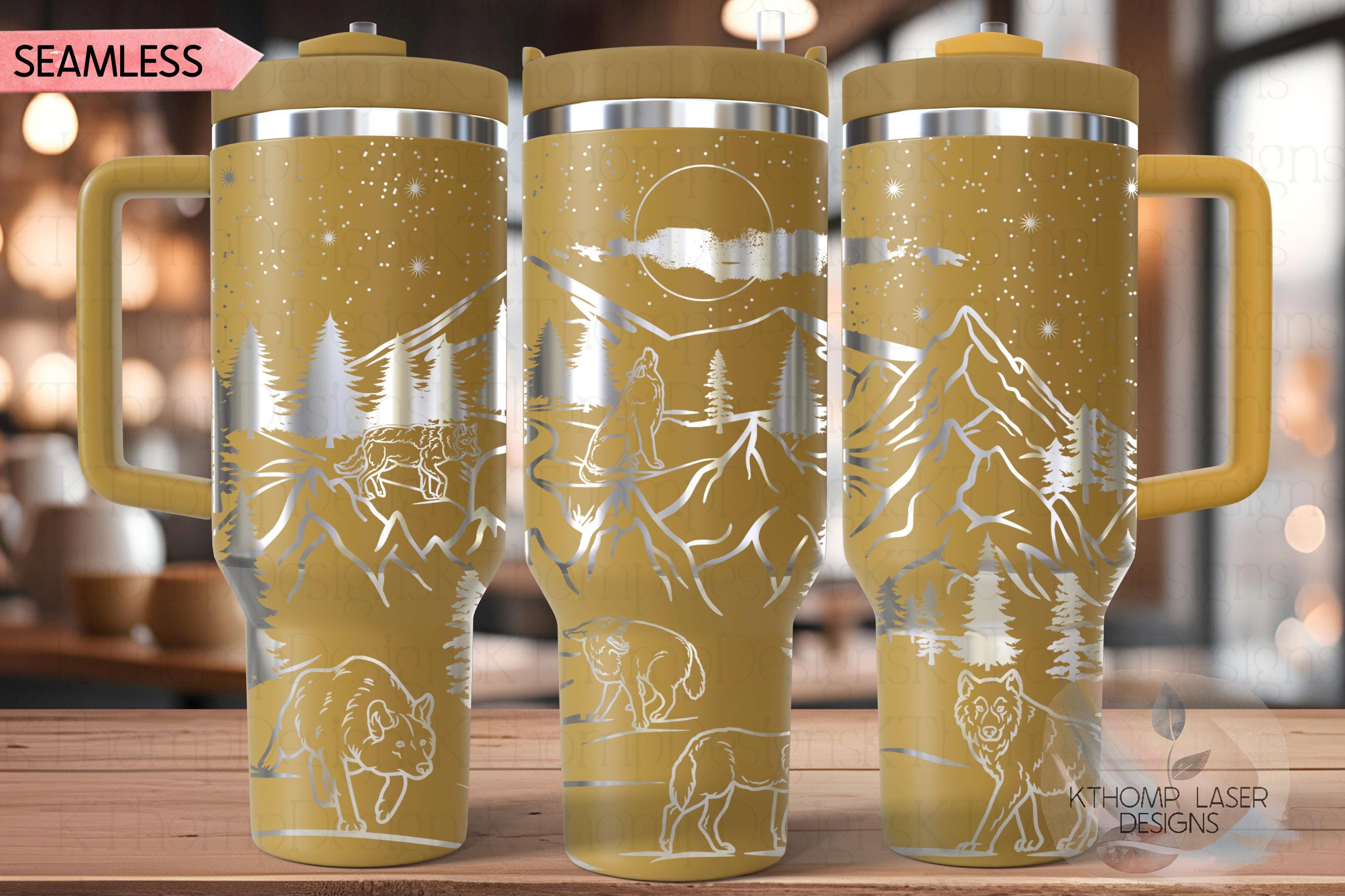 Wolves Mountain Scene Tumbler Wrap SVG | 40oz Laser Engraving File | Rotary Ready Digital Design | Exotic Animal SVG