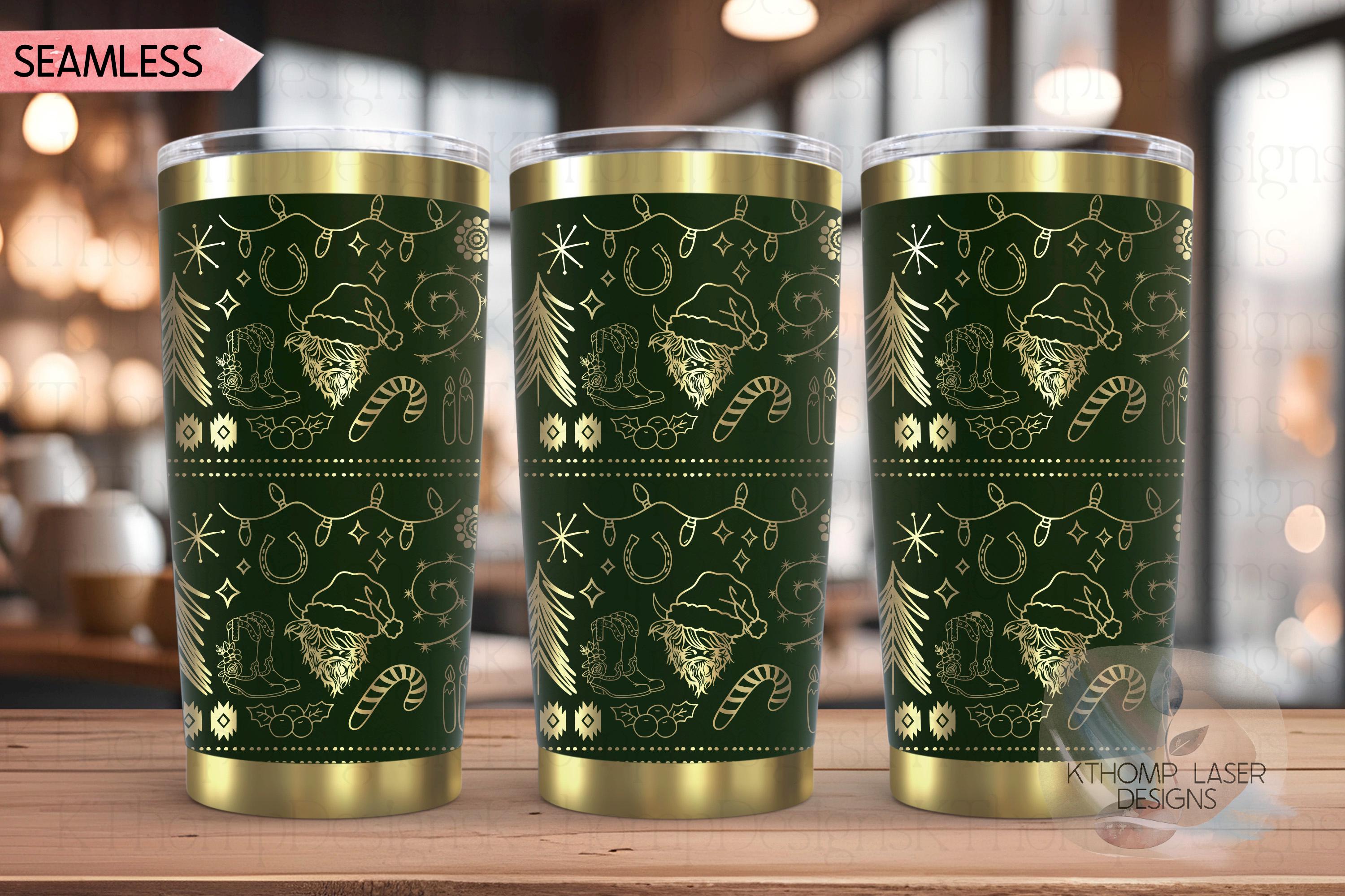 Country Christmas Highland Cow Holiday Tumbler Wrap SVG | 20oz and 30oz Laser Engraving File | Rotary Ready Digital Design | Seasonal SVG