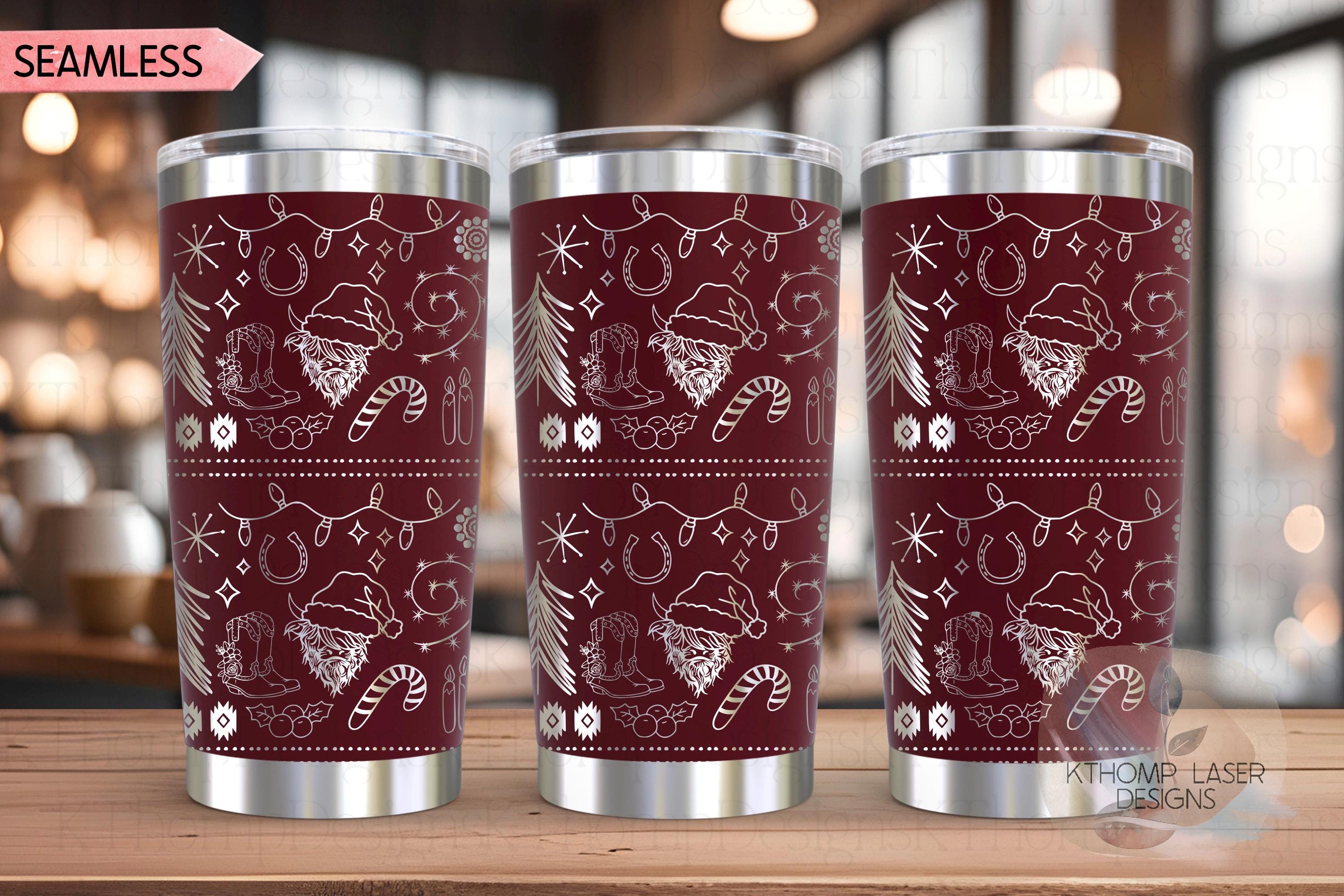 Country Christmas Highland Cow Holiday Tumbler Wrap SVG | 20oz and 30oz Laser Engraving File | Rotary Ready Digital Design | Seasonal SVG