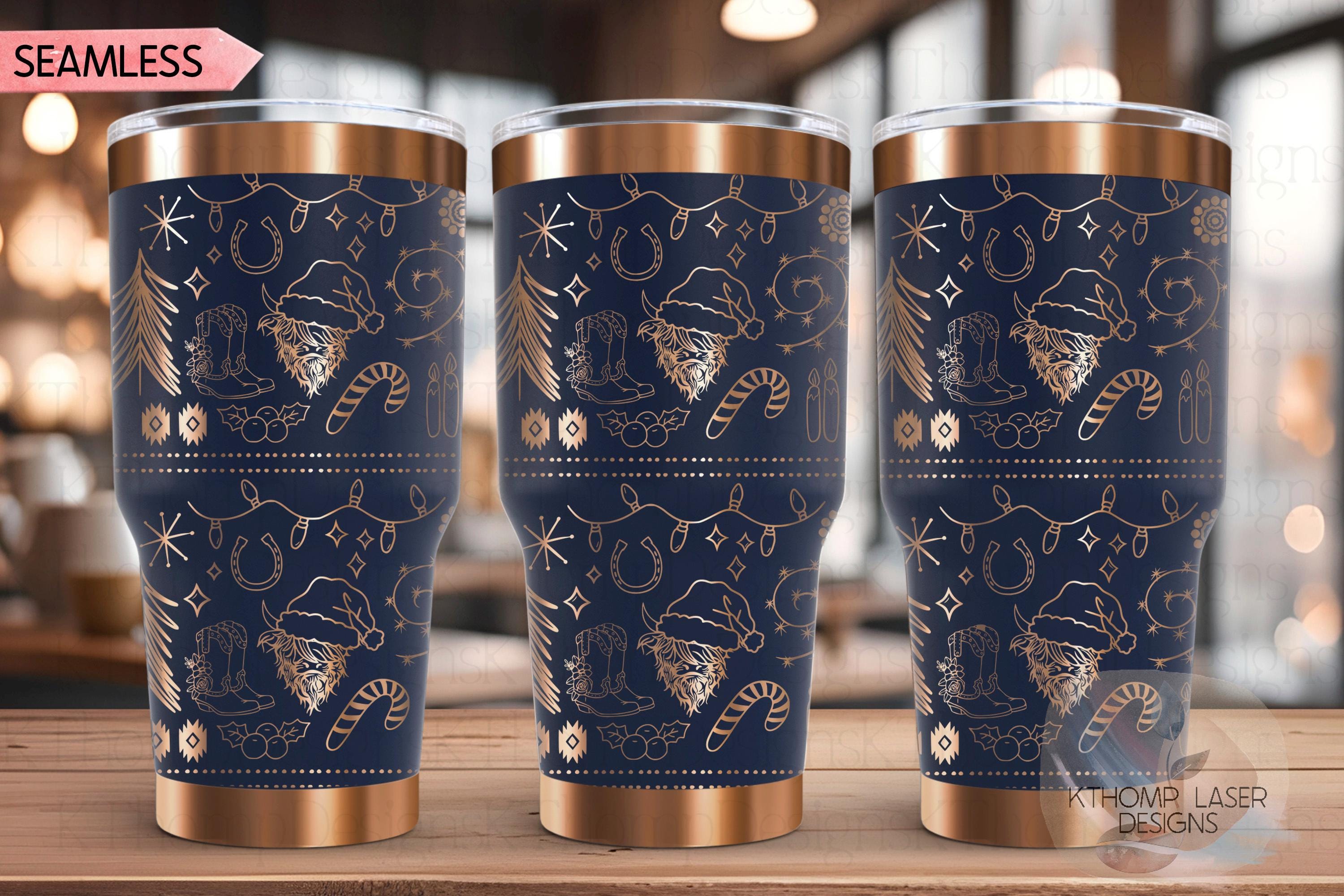 Country Christmas Highland Cow Holiday Tumbler Wrap SVG | 20oz and 30oz Laser Engraving File | Rotary Ready Digital Design | Seasonal SVG