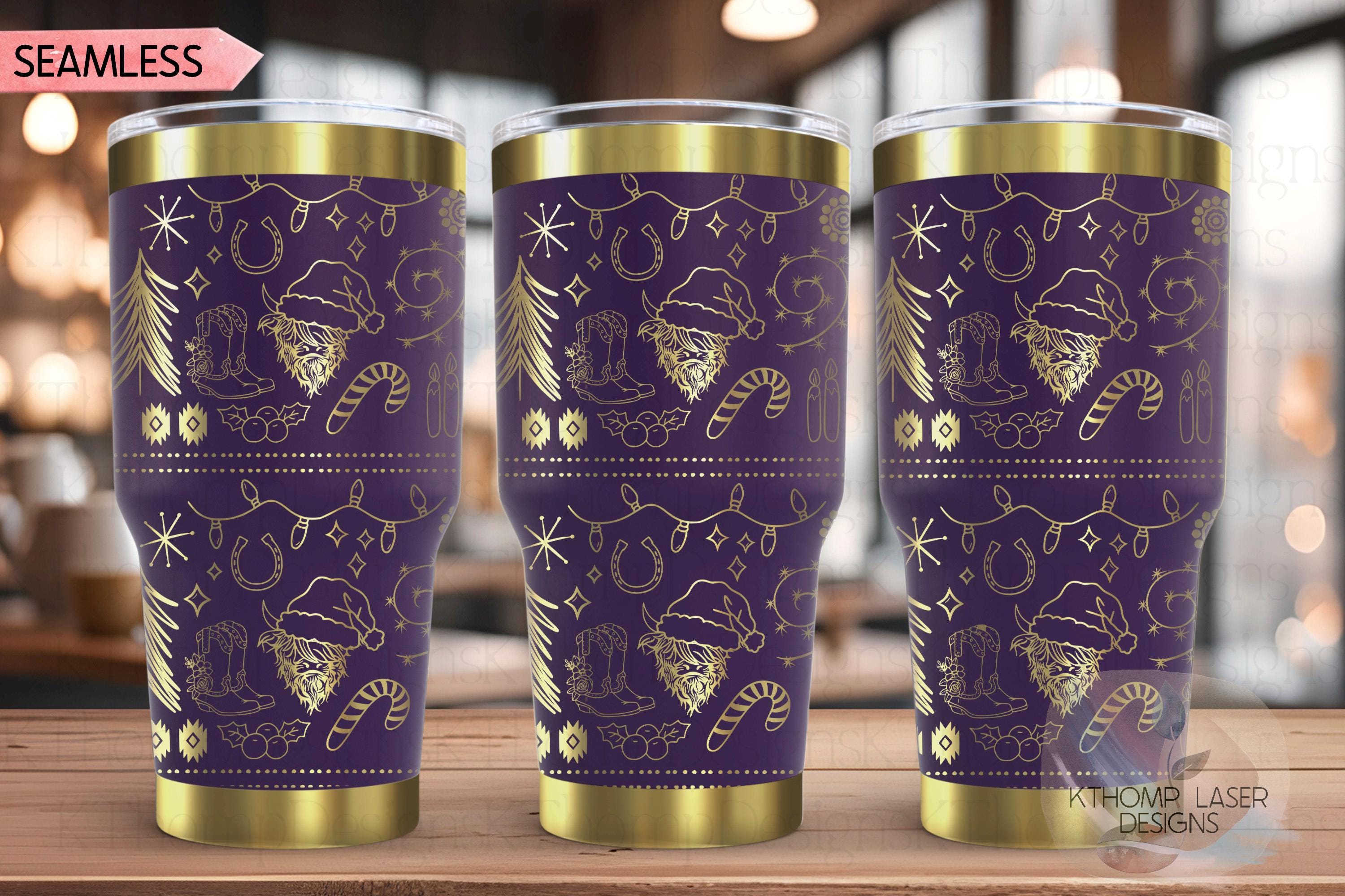 Country Christmas Highland Cow Holiday Tumbler Wrap SVG | 20oz and 30oz Laser Engraving File | Rotary Ready Digital Design | Seasonal SVG