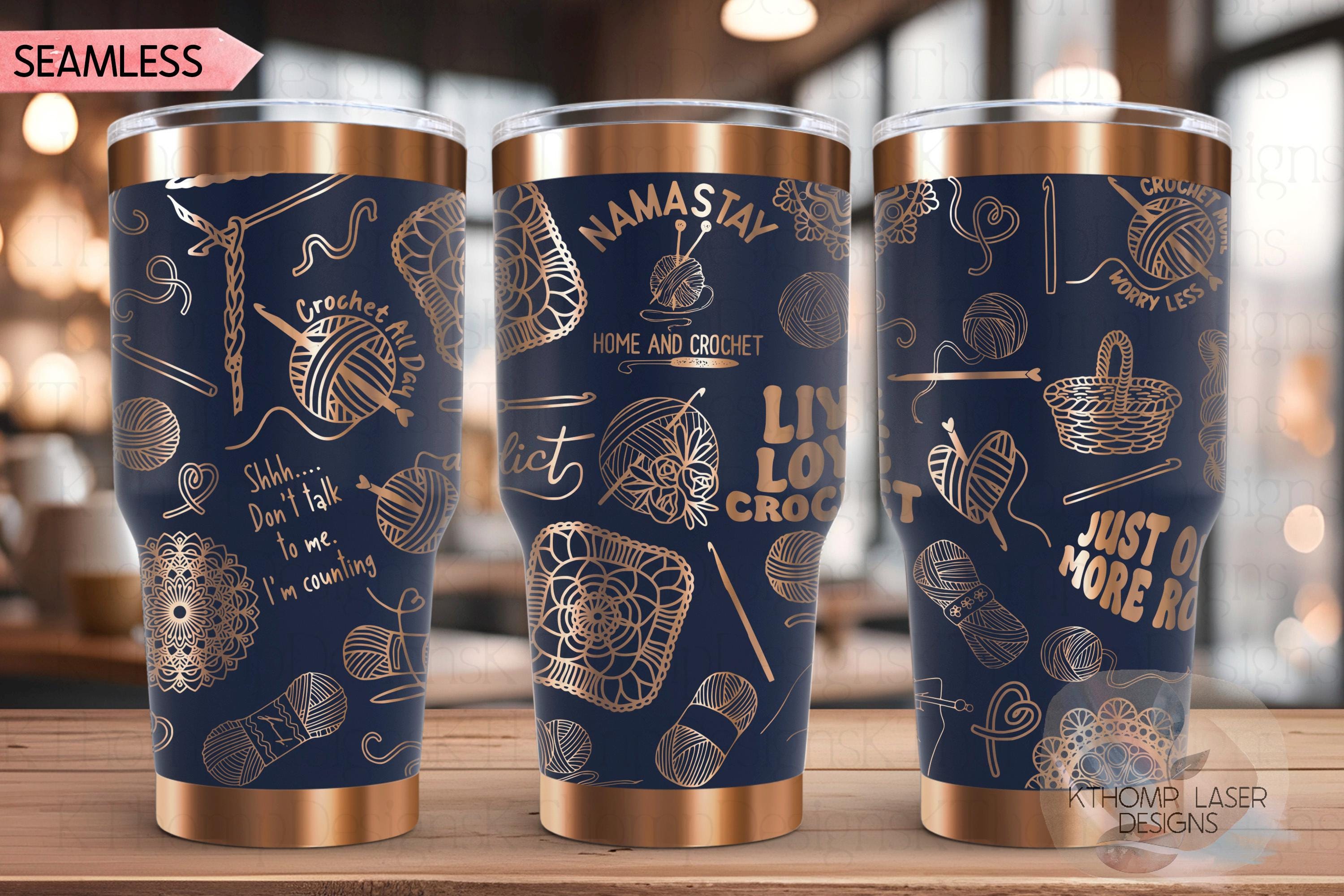 Crocheting Yarn Tumbler Wrap SVG | 20oz and 30oz Laser Engraving File | Rotary Ready Digital Design | Hobby Travel SVG