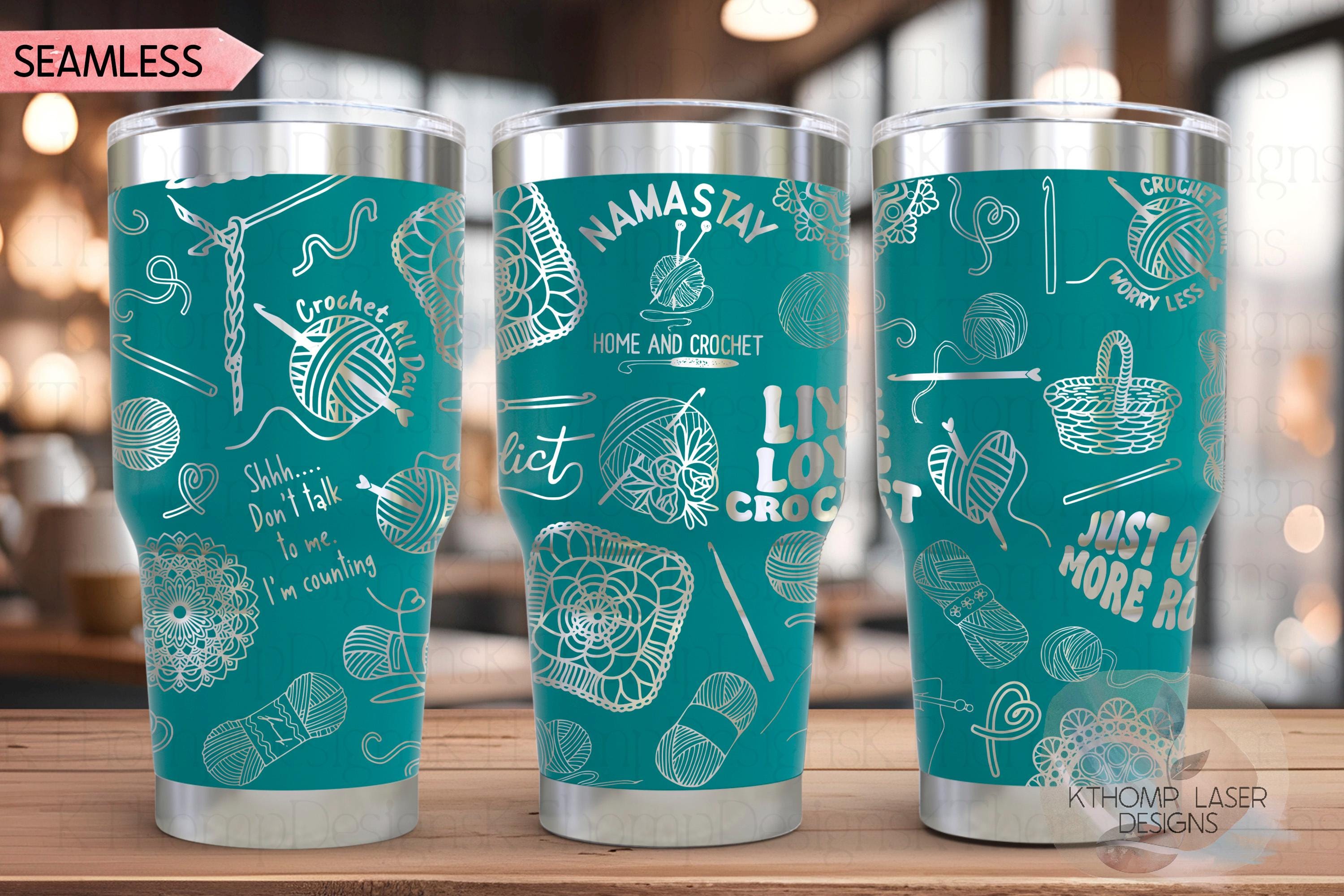 Crocheting Yarn Tumbler Wrap SVG | 20oz and 30oz Laser Engraving File | Rotary Ready Digital Design | Hobby Travel SVG