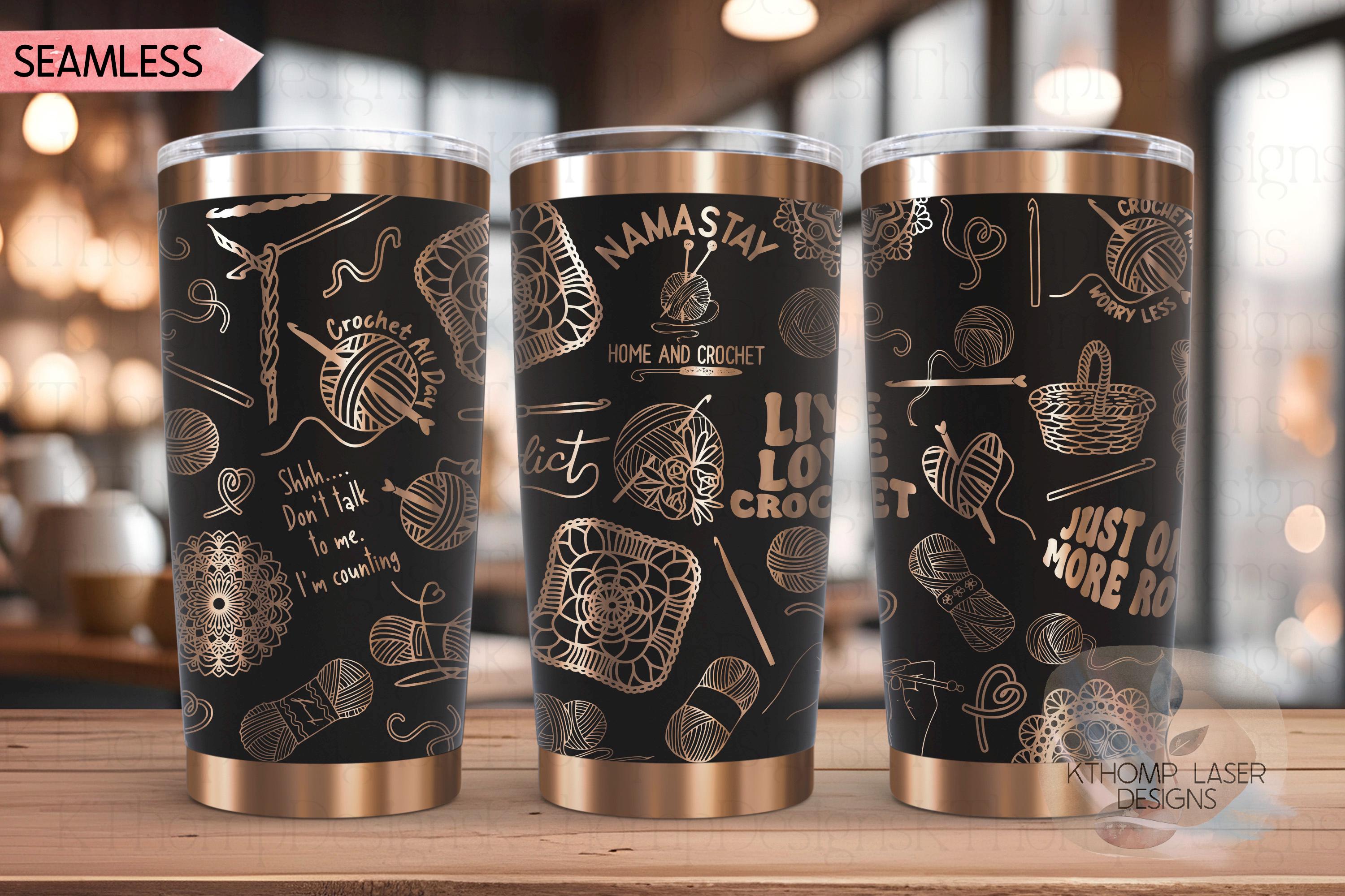 Crocheting Yarn Tumbler Wrap SVG | 20oz and 30oz Laser Engraving File | Rotary Ready Digital Design | Hobby Travel SVG