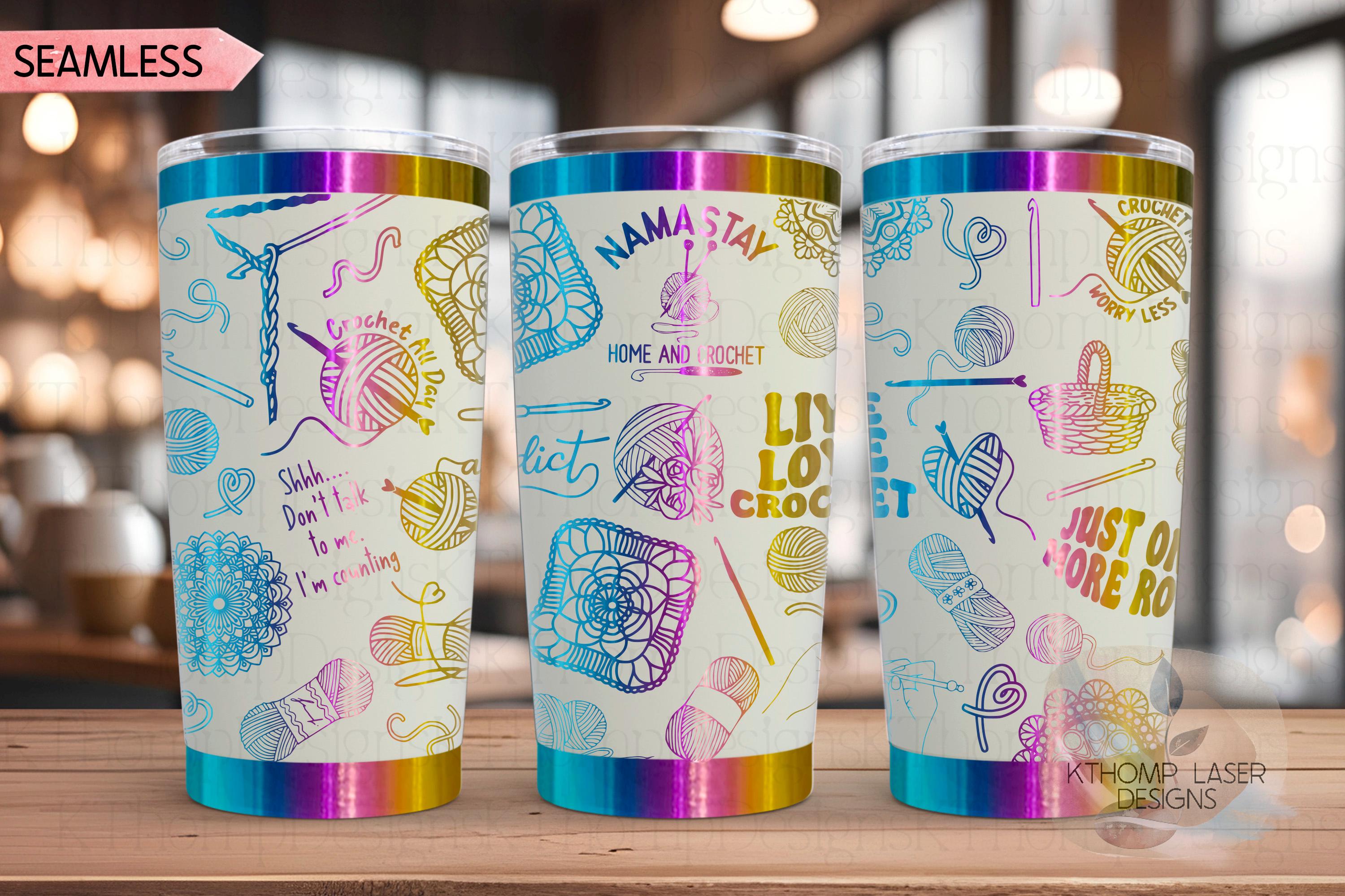 Crocheting Yarn Tumbler Wrap SVG | 20oz and 30oz Laser Engraving File | Rotary Ready Digital Design | Hobby Travel SVG