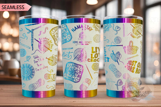 Crocheting Yarn Tumbler Wrap SVG | 20oz and 30oz Laser Engraving File | Rotary Ready Digital Design | Hobby Travel SVG