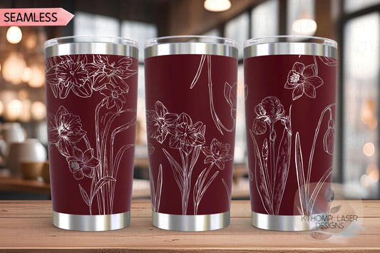 Daffodils Tumbler Wrap SVG | 20oz and 30oz Laser Engraving File | Rotary Engrave Digital Design | Floral SVG Design