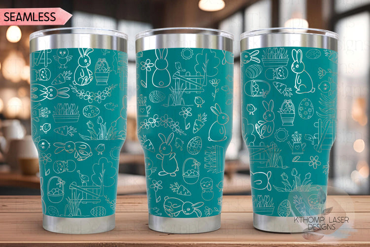 Easter Bunny Doodles Holiday Tumbler Wrap SVG | 20oz and 30oz Laser Engraving File | Rotary Ready Digital Design | Seasonal SVG