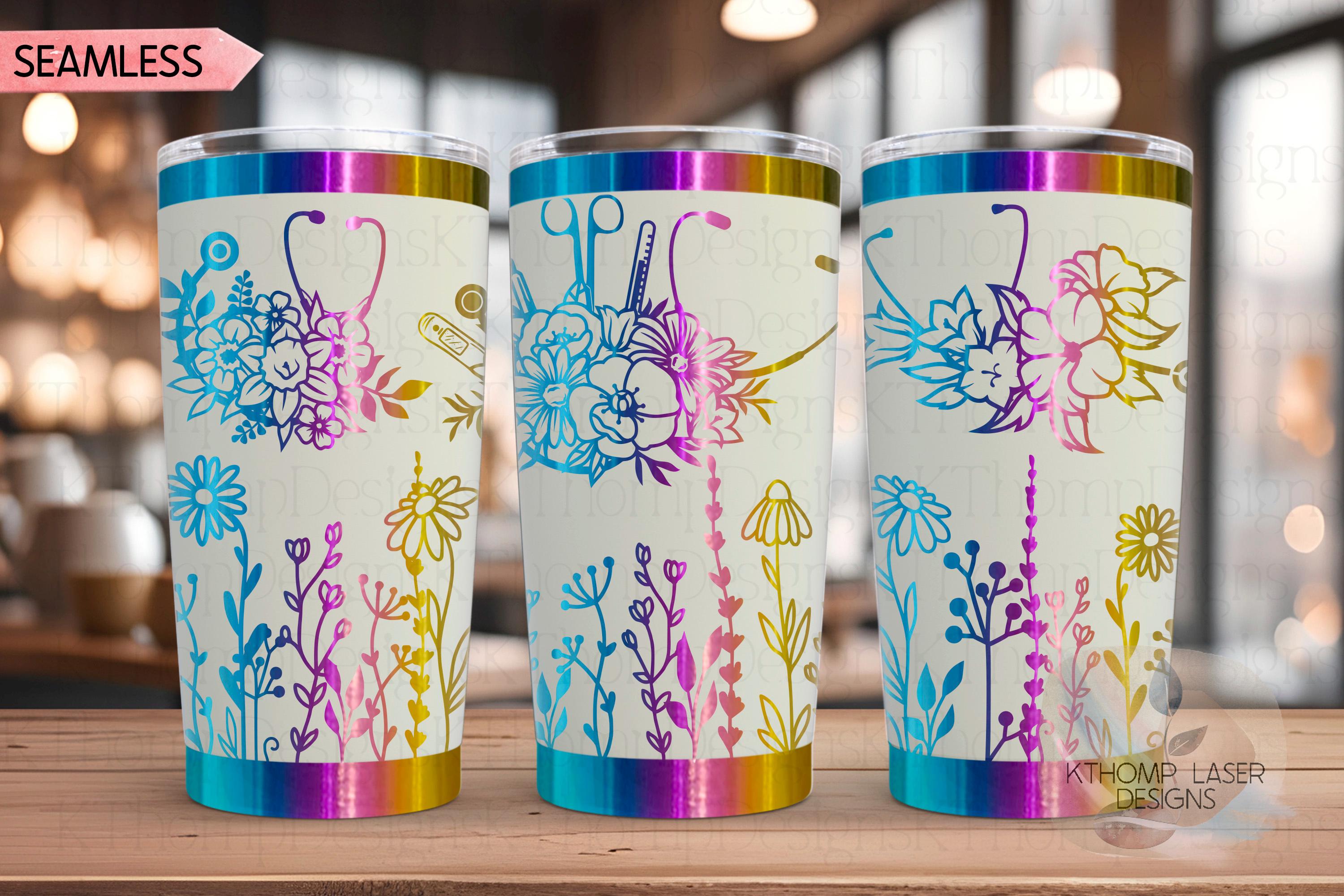 Floral Nurse Stethoscopes Medical Tumbler Wrap SVG | 20oz and 30oz Laser Engraving File | Rotary Ready Digital Design | Career Gift SVG