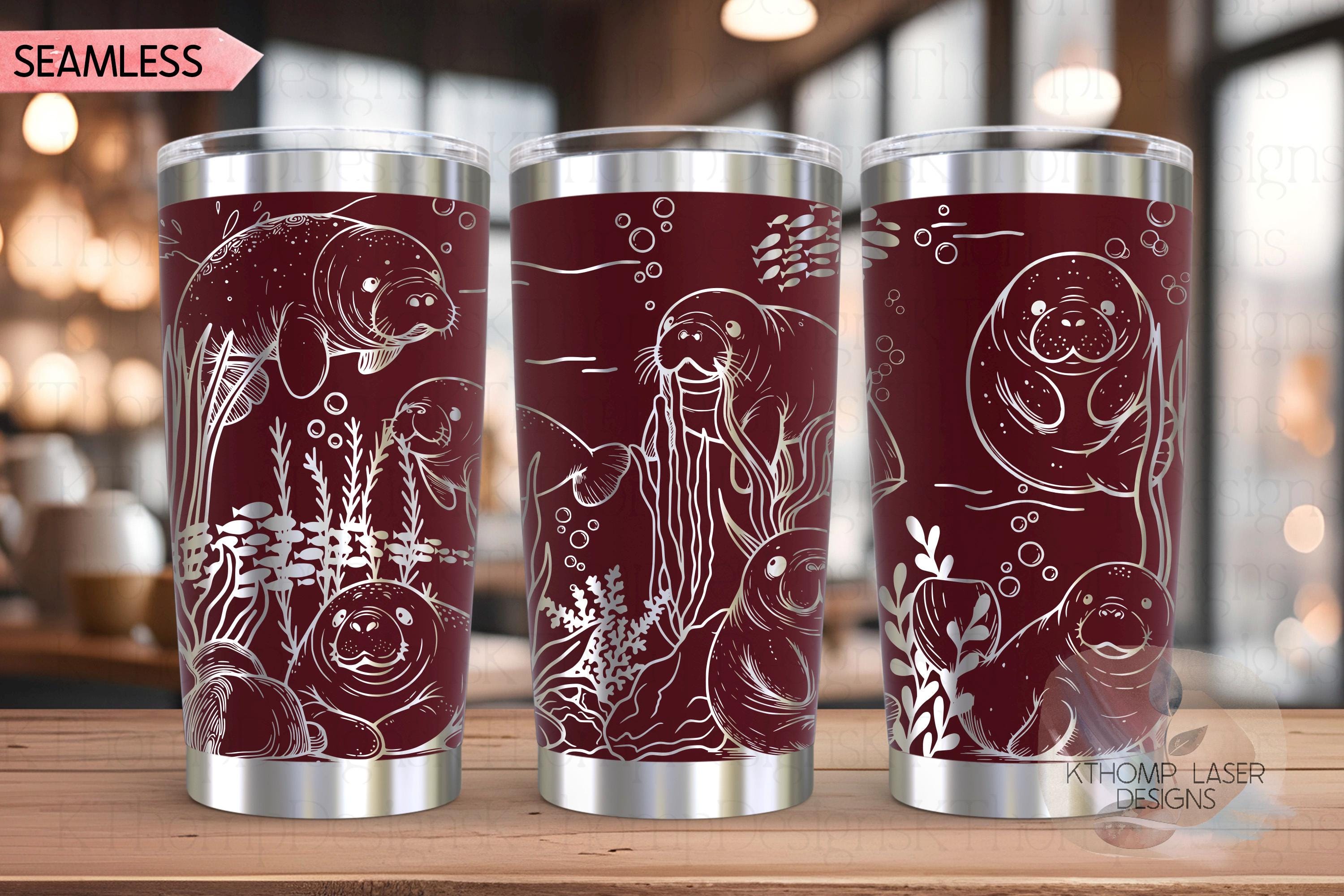 Manatees Ocean Life Tumbler Wrap SVG | 20oz and 30oz Laser Engraving File | Rotary Ready Digital Design | Ocean Nautical SVG