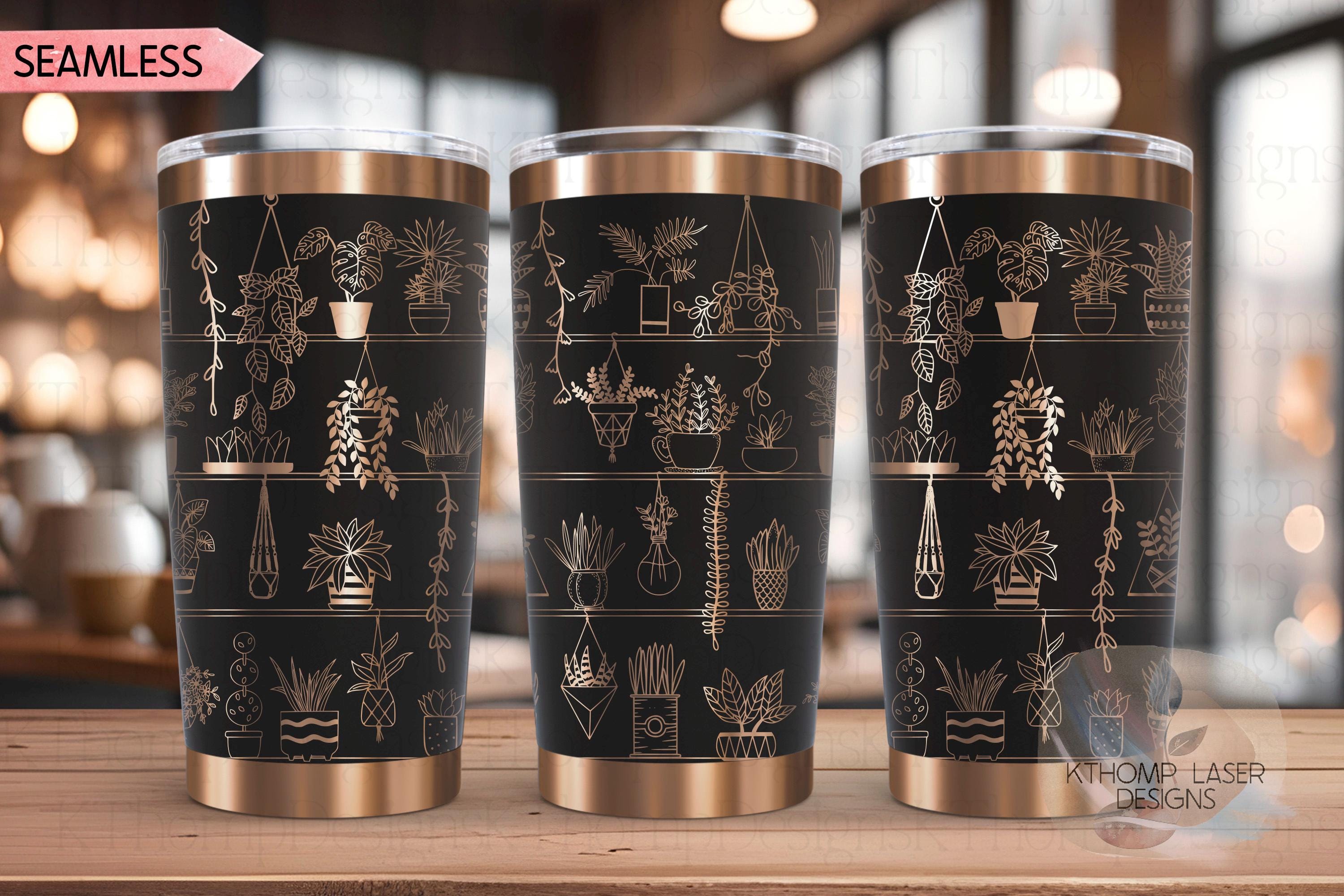 Potted Plant Shelves Tumbler Wrap SVG | 20oz and 30oz Laser Engraving File | Rotary Engrave Digital Design | Floral SVG Design