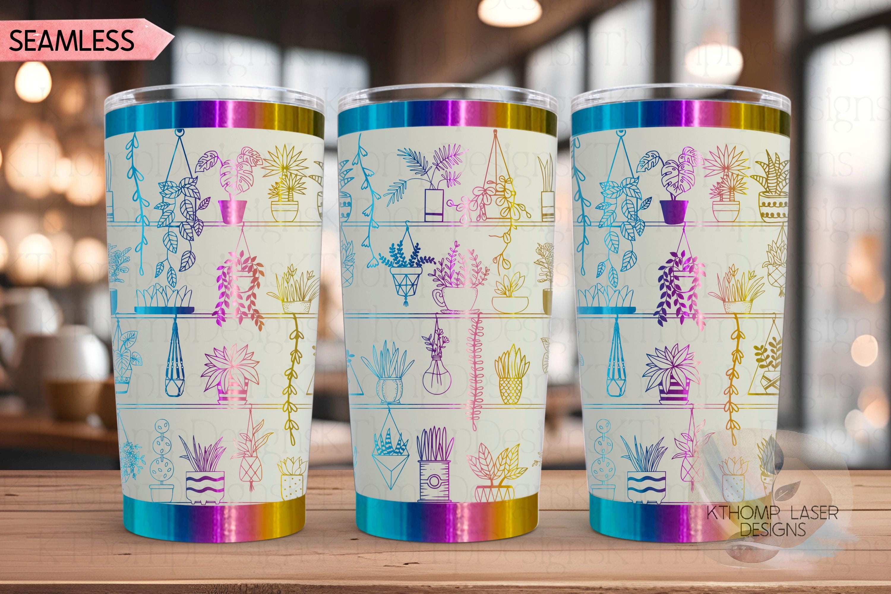 Potted Plant Shelves Tumbler Wrap SVG | 20oz and 30oz Laser Engraving File | Rotary Engrave Digital Design | Floral SVG Design