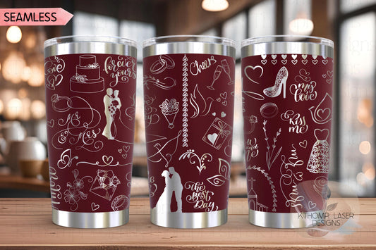 Wedding Bride Marriage Tumbler Wrap SVG | 20oz and 30oz Laser Engraving File | Rotary Ready Digital Design | Graduation Wedding SVG