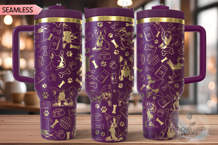 Boston Terrier Tumbler Wrap SVG | 40oz Laser Engraving File | Rotary Engrave Digital Design | Dog Lover Gift