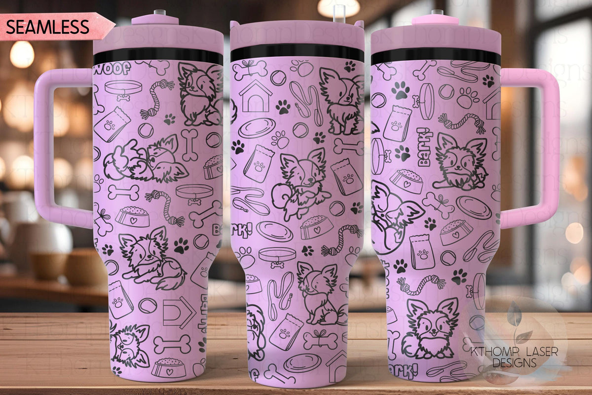 Papillion Tumbler Wrap SVG | 40oz Laser Engraving File | Rotary Engrave Digital Design | Dog Lover Gift