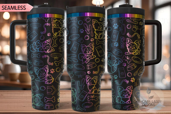 Papillion Tumbler Wrap SVG | 40oz Laser Engraving File | Rotary Engrave Digital Design | Dog Lover Gift
