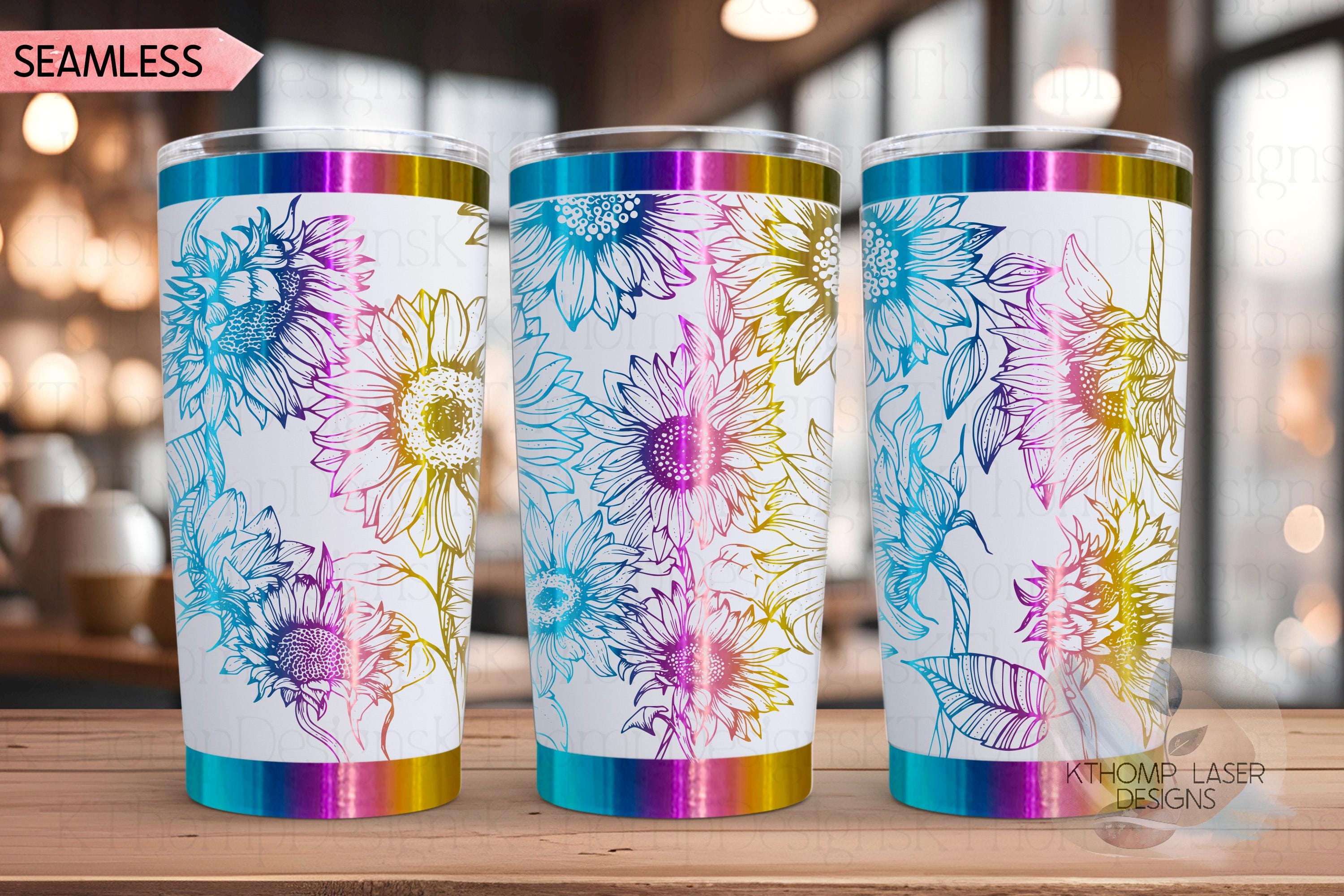 Sunflowers Tumbler Wrap SVG | 20oz and 30oz Laser Engraving File | Rotary Engrave Digital Design | Floral SVG Design