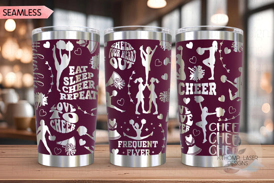 Cheer Tumbler Wrap SVG | 20oz and 30oz Laser Engraving File | Rotary Ready Digital Design | Sports Fan SVG
